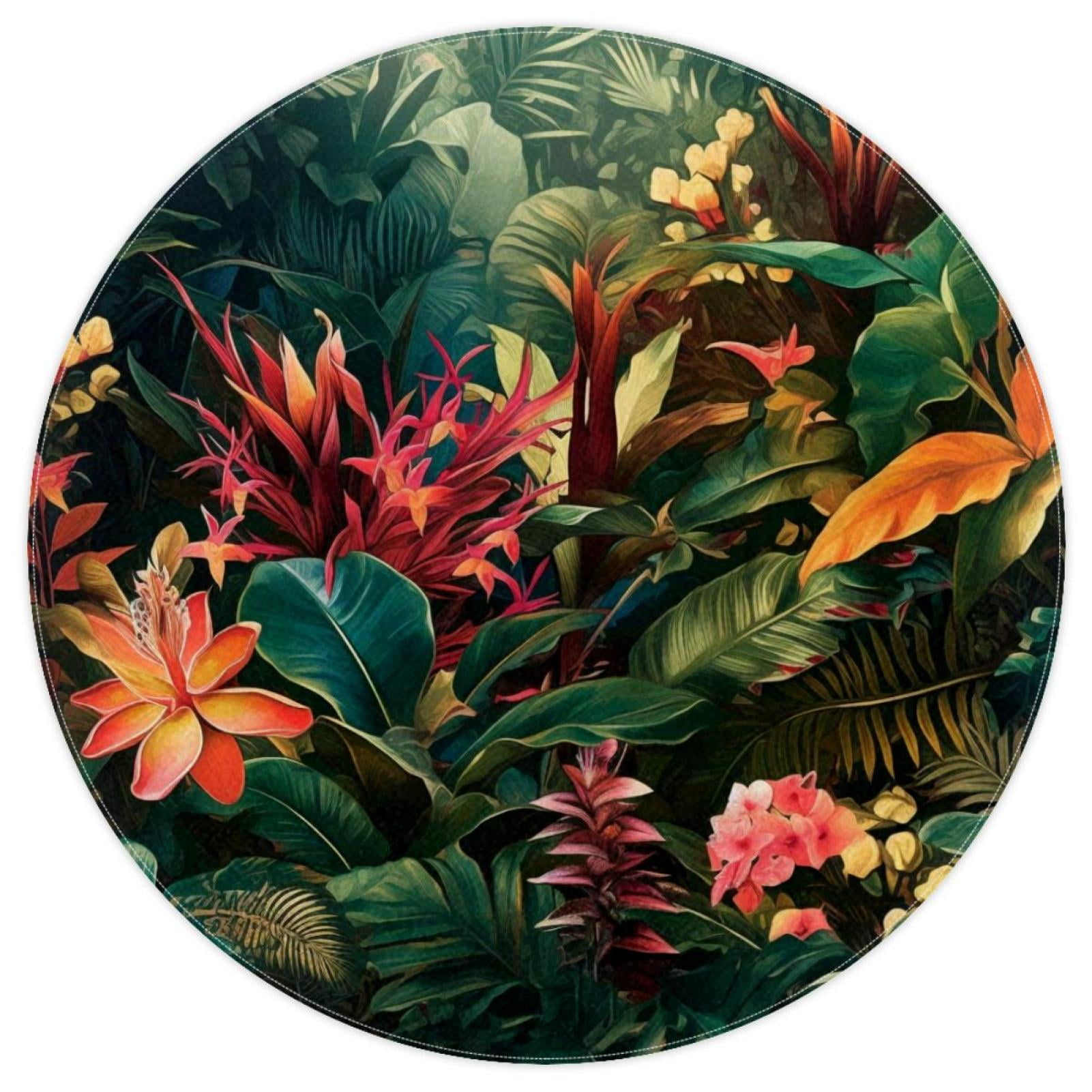 Ownni Home Decor Tropical Plants Pattern Elegant Round Polyester Area