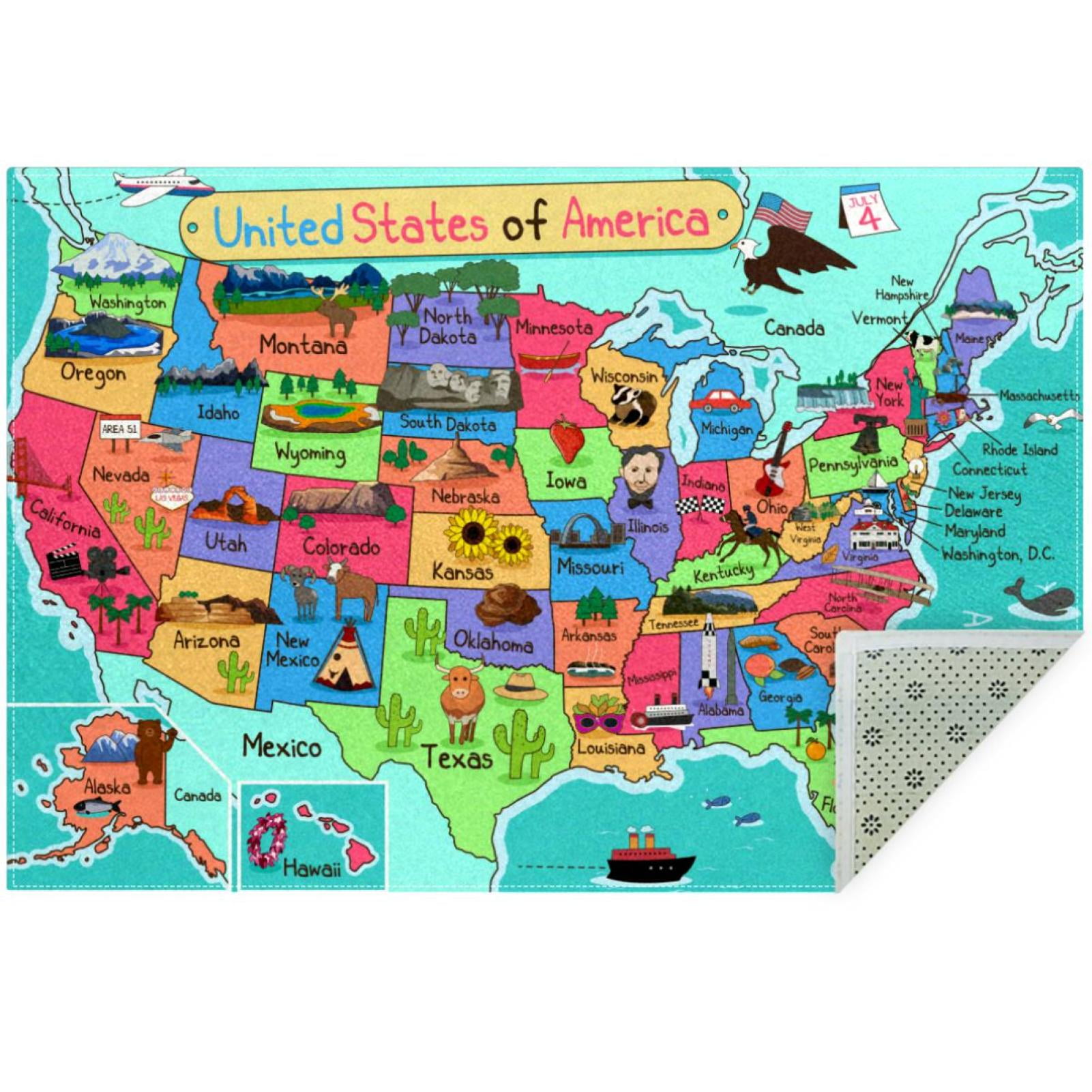 OWNNI Home Decor USA Map Pattern Modern Polyester Office Rug Anti