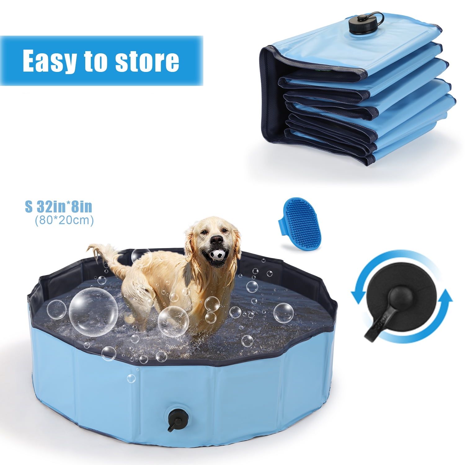 OWNPETS Foldable Pet Pool, Portable Dog Swimming Bathing Pool, Non-Slip Multi-Purpose Kiddie Pool Bathtub for Kids, Dogs, Cats, Pigs & More Pets