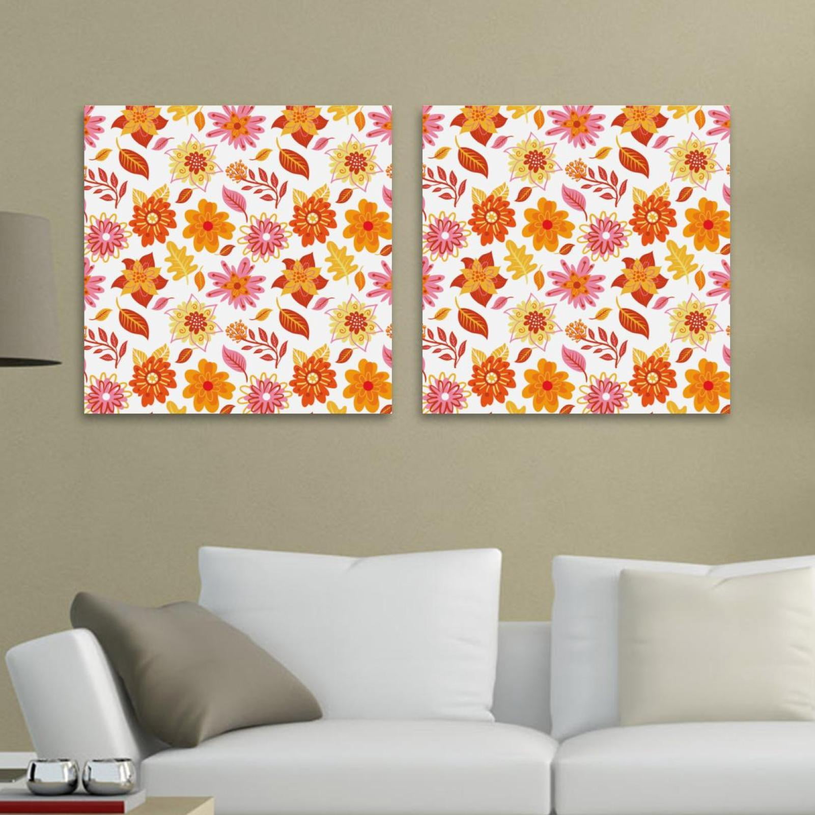 OWNSERIES Autumn Flowers Leaves Pattern 2PC Canvas Wall Art Paintings ...