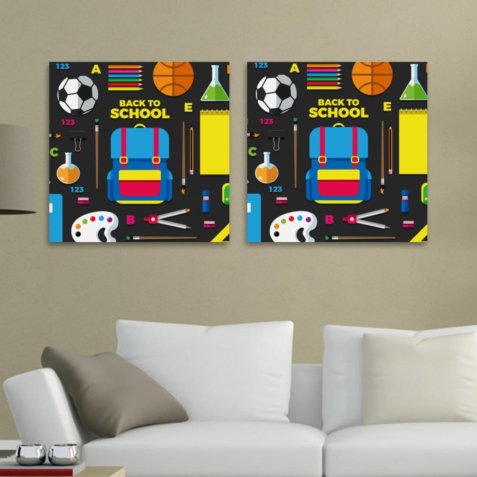 OWNSERIES Back To School Elements Pattern 2PC Canvas Wall Art Paintings ...