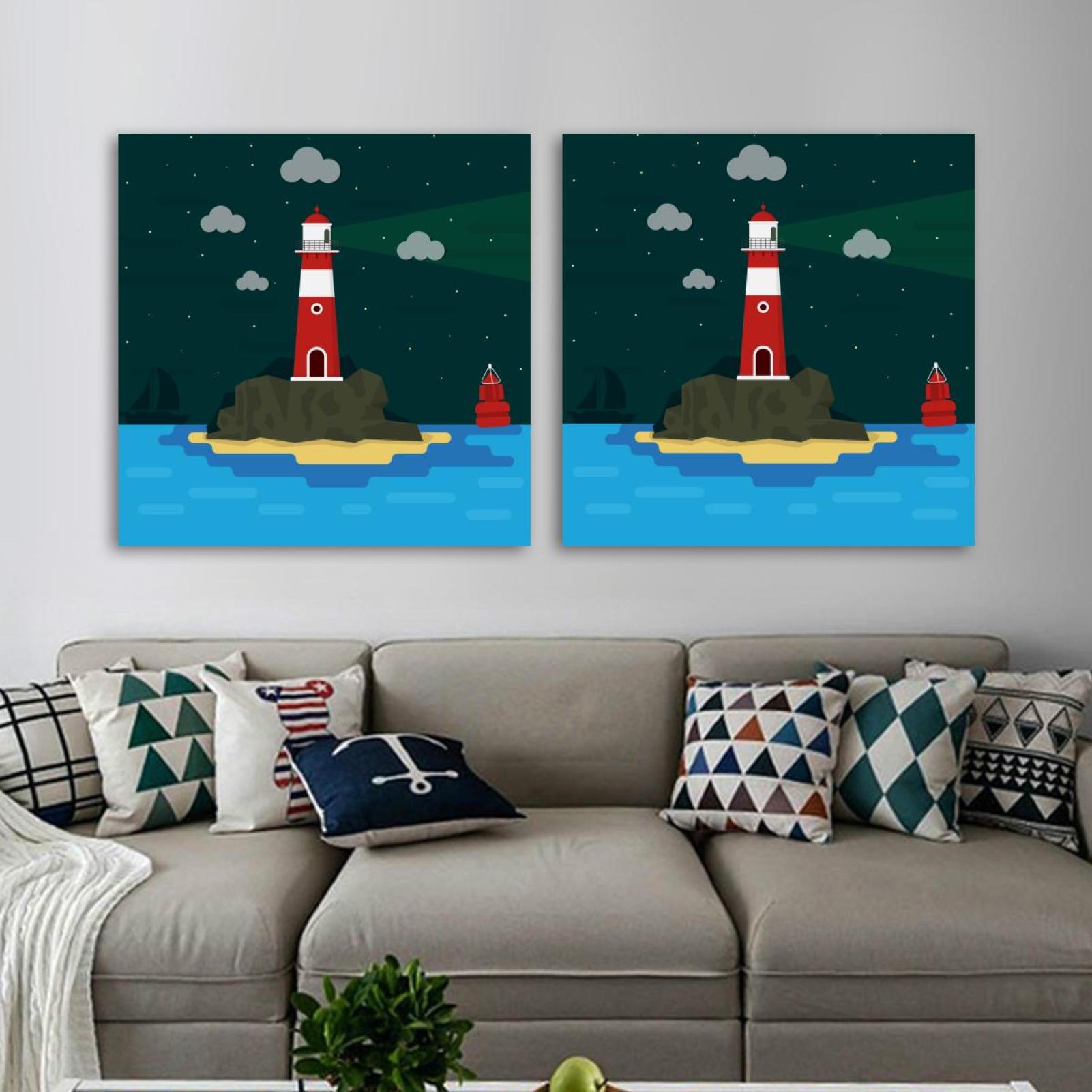 OWNSERIES Beach Lighthouse Pattern 2PC Canvas Wall Art Paintings for