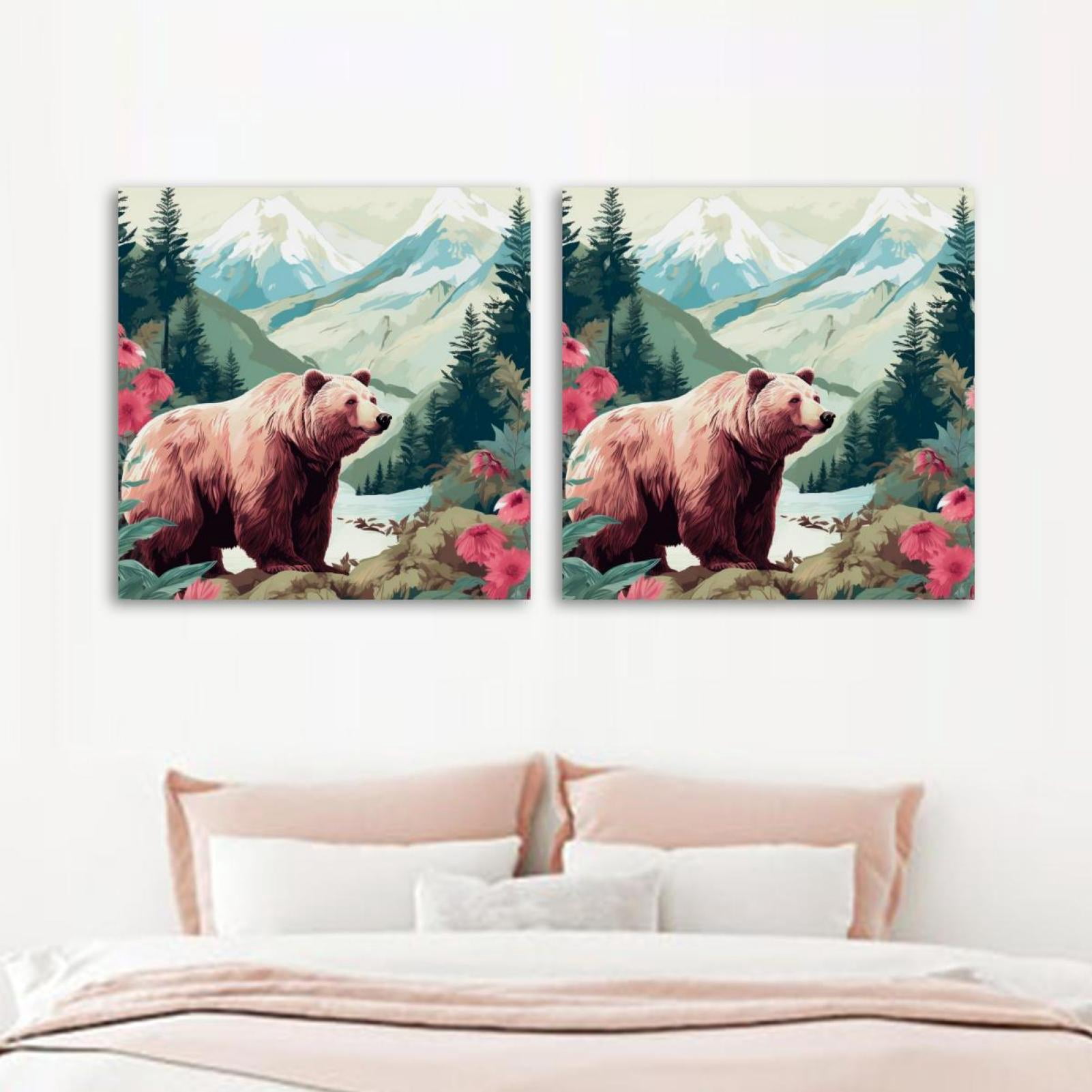 OWNSERIES Bear Pattern Pattern 2PC Canvas Wall Art Paintings for Living ...