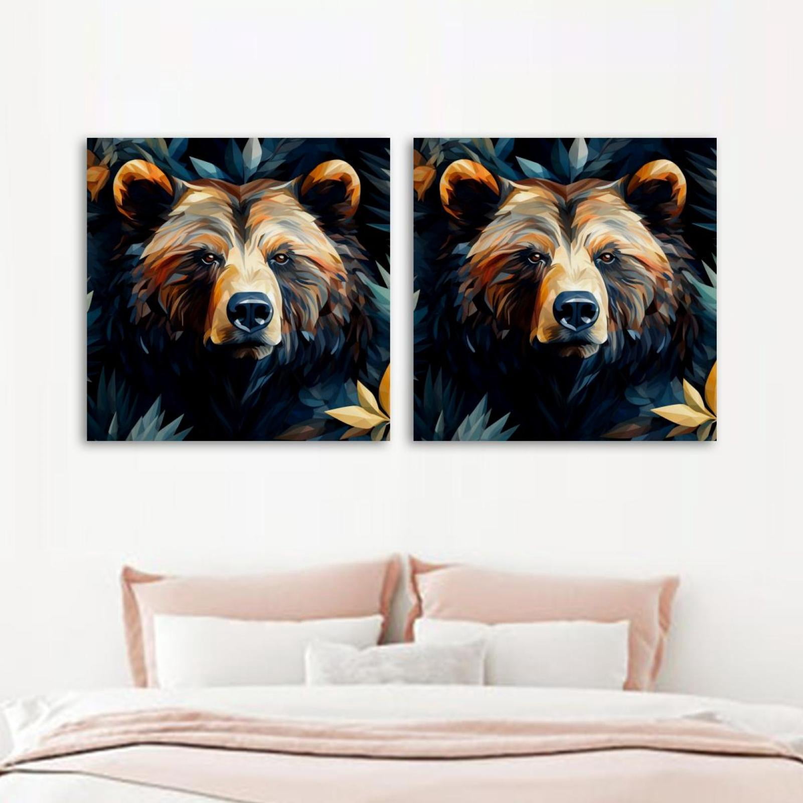 OWNSERIES Bear Pattern Pattern 2PC Canvas Wall Art Paintings for Living ...