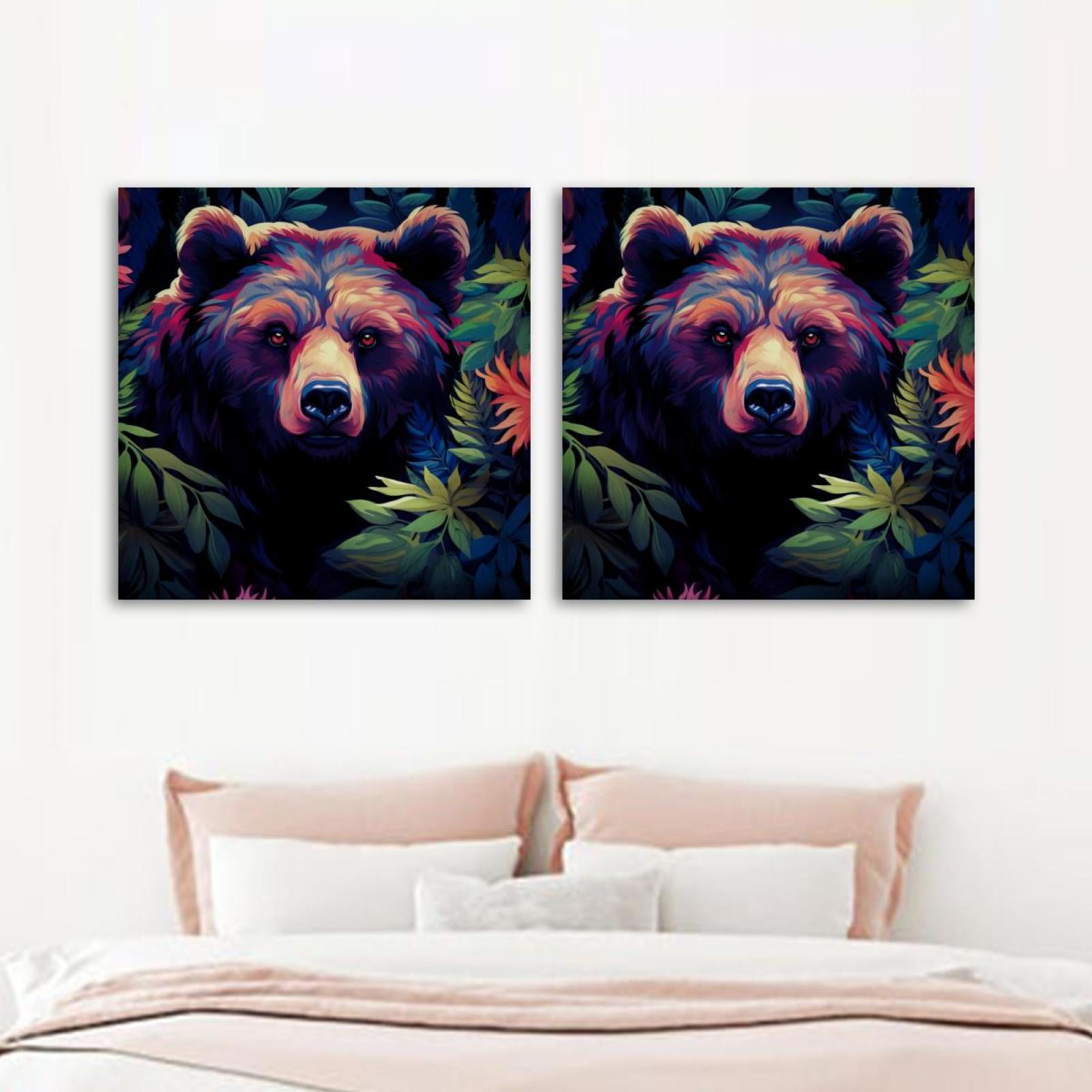 OWNSERIES Bear Pattern Pattern 2PC Canvas Wall Art Paintings for Living ...