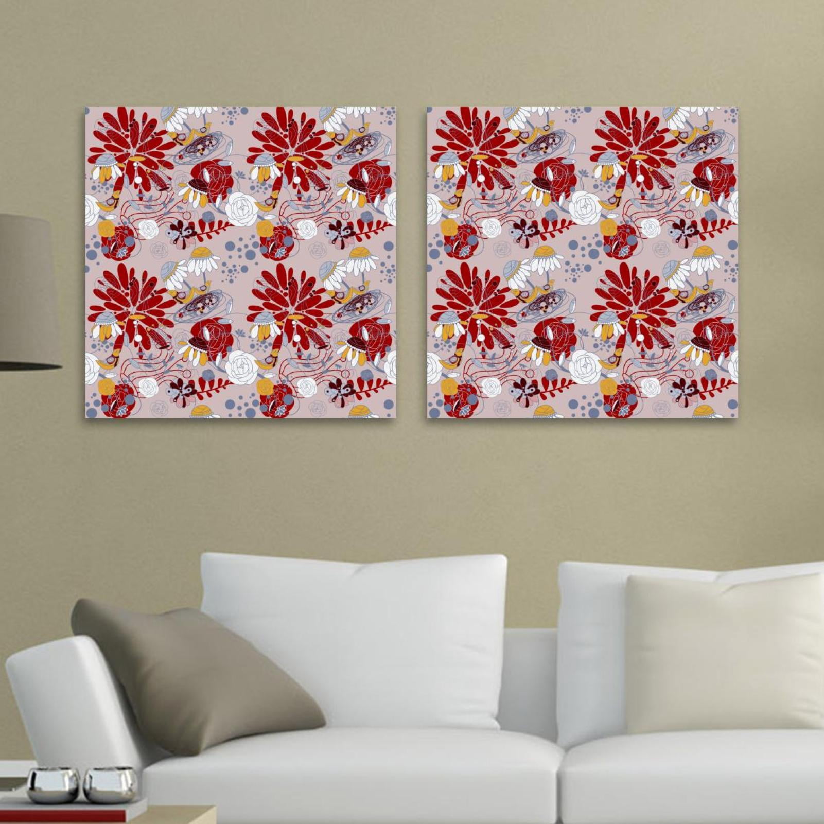 OWNSERIES Beautful Red Floral Patterns Pattern 2PC Canvas Wall Art ...