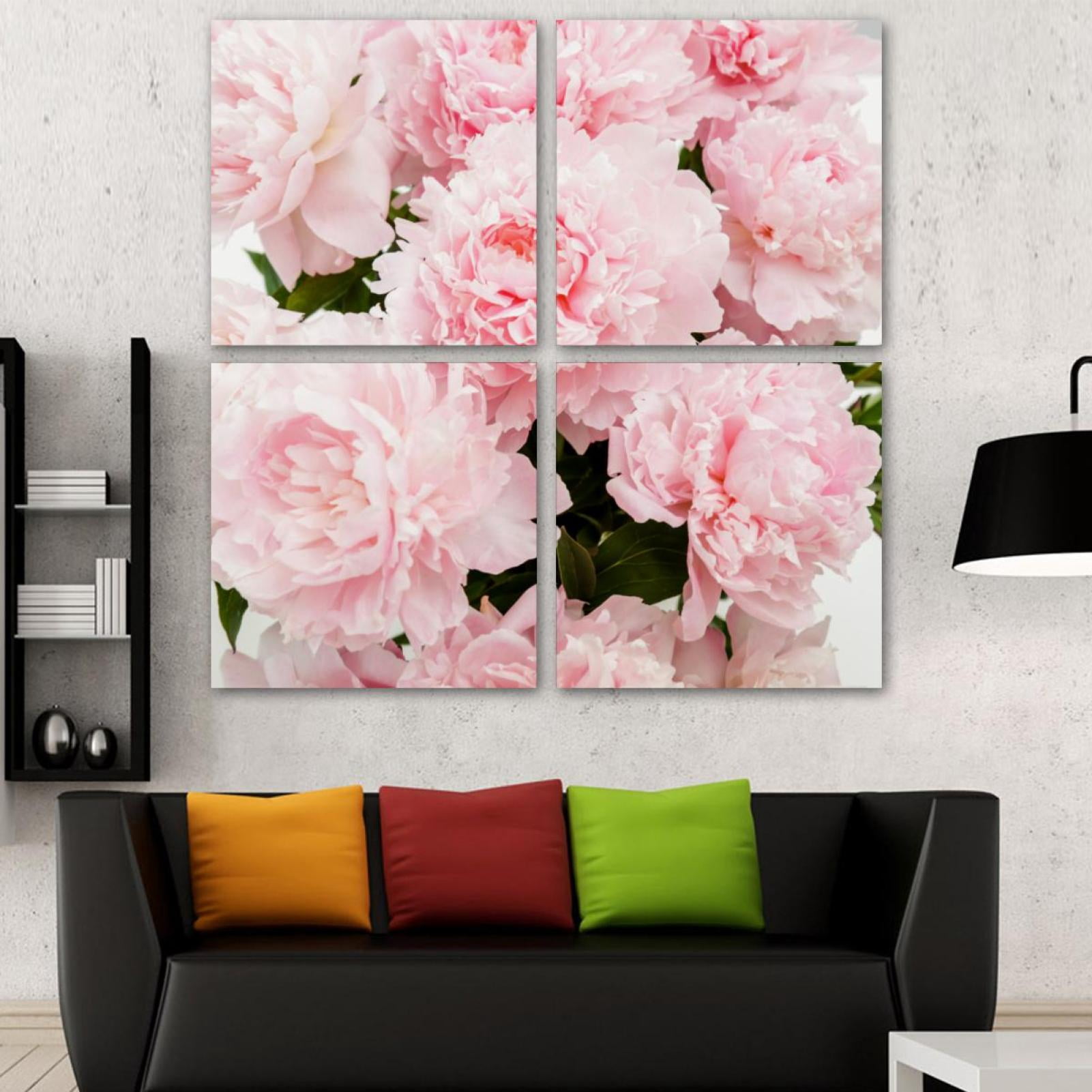 OWNSERIES Beautiful Peony Flowers Pink Romantic Pattern 4PC Frameless ...