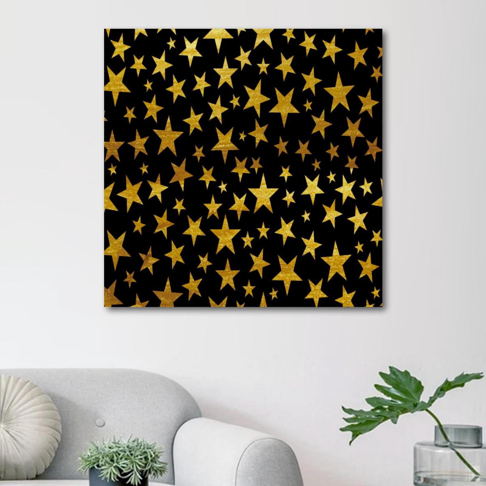 OWNSERIES Black Background Golden Stars Pattern Canvas Wall Art ...