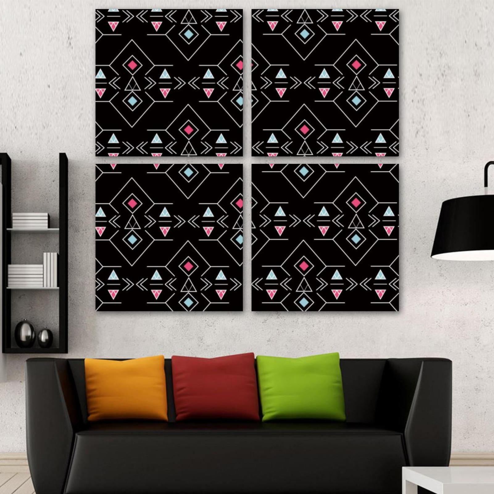OWNSERIES Black Geometric Modern Pattern 4PC Frameless Canvas Wall Art ...