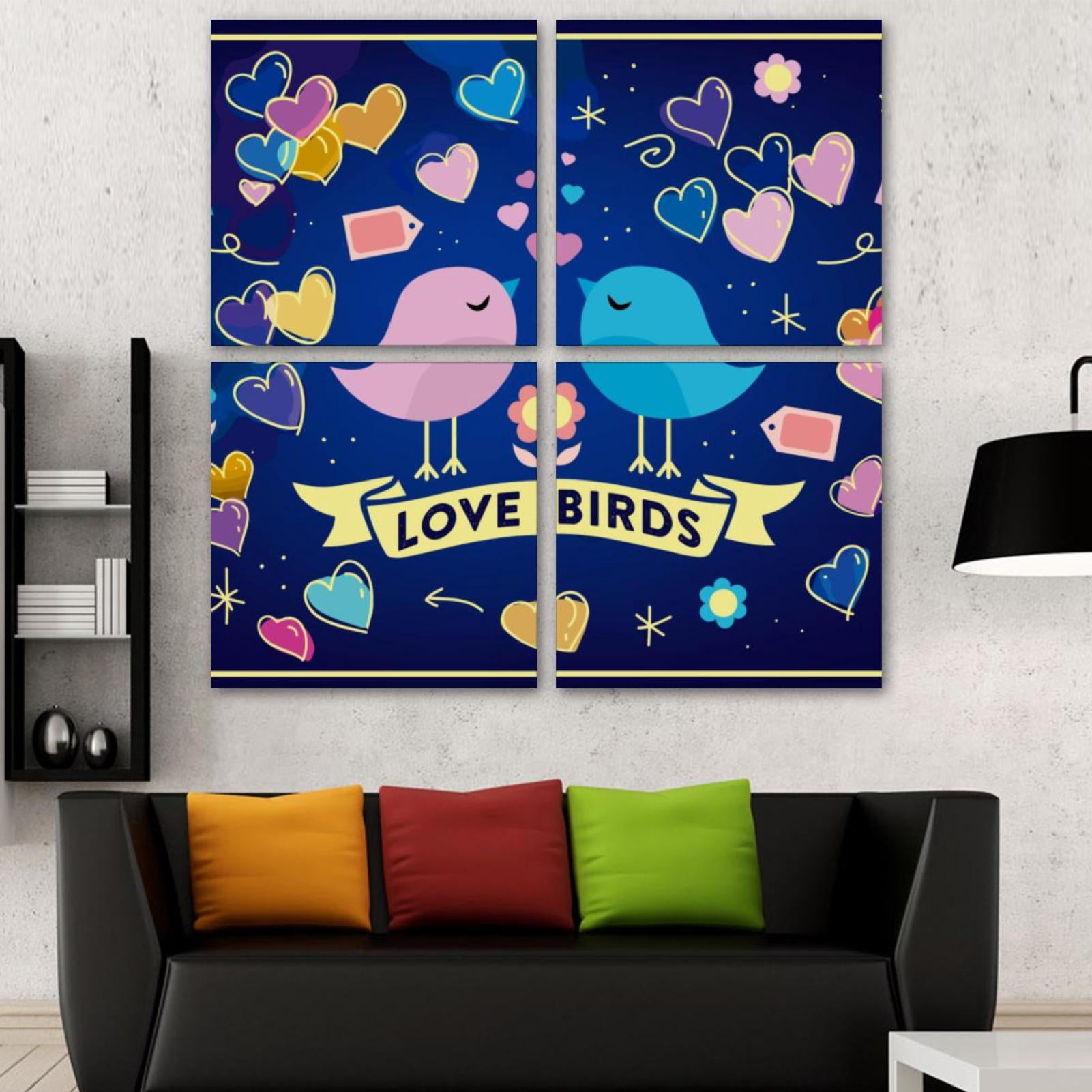 OWNSERIES Blue Love Bird Pattern 4PC Frameless Canvas Wall Art ...