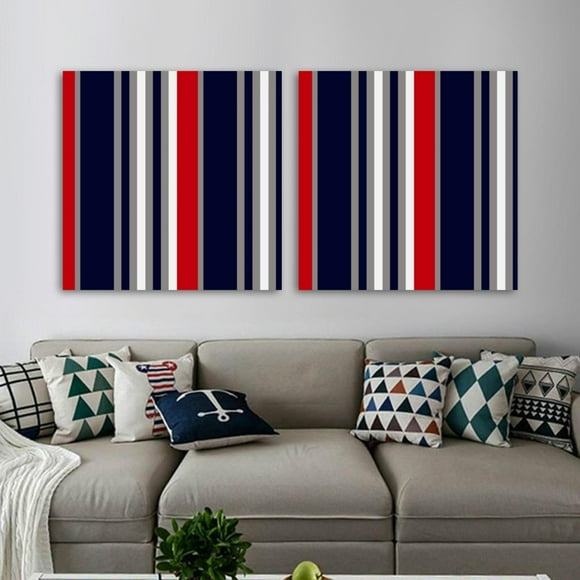 OWNSERIES Blue Red White Stripe Pattern 2PC Canvas Wall Art Paintings for Living Room - Canvas Framed Print Wall Artworks Bedroom Decoration Office Wall Decor