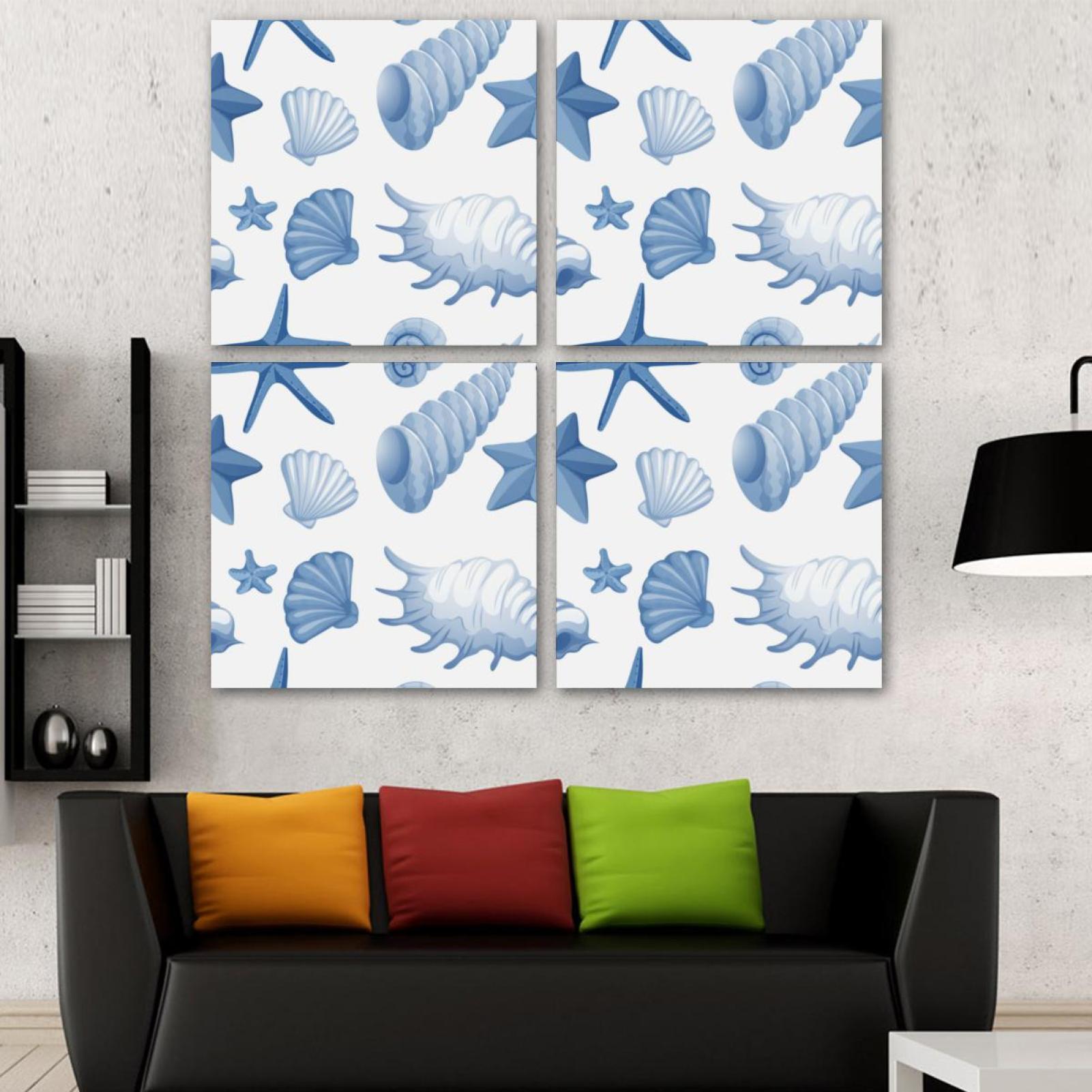 OWNSERIES Blue Seashells Conch Pattern Pattern 4PC Frameless Canvas ...
