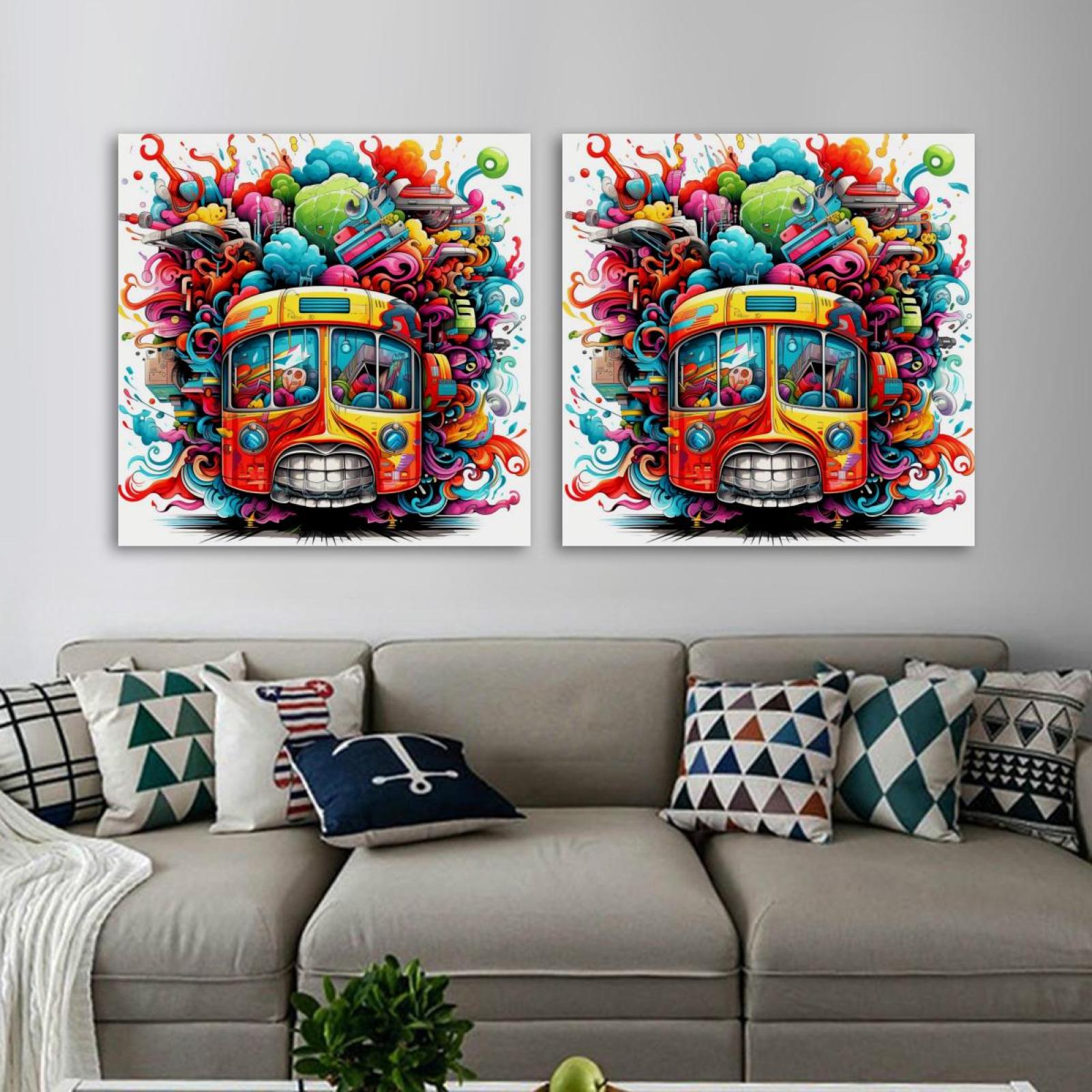 OWNSERIES Brain and Car Pattern 2PC Canvas Wall Art Paintings for