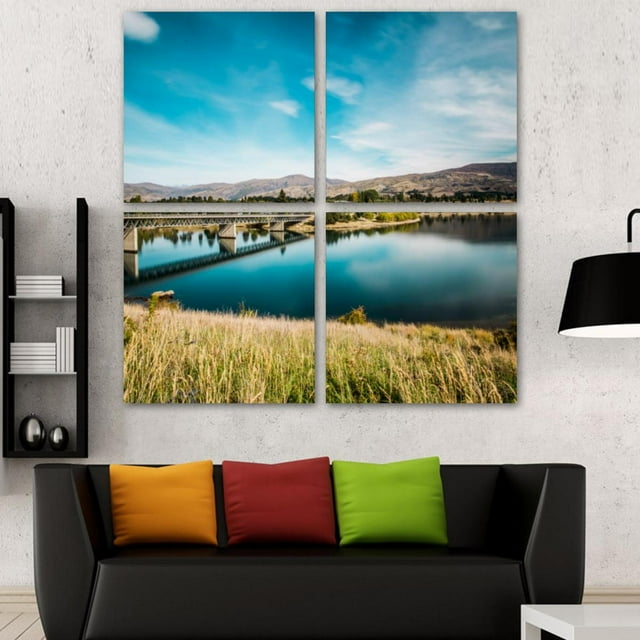 OWNSERIES Bridge Crossing Lake Pattern 4PC Frameless Canvas Wall Art