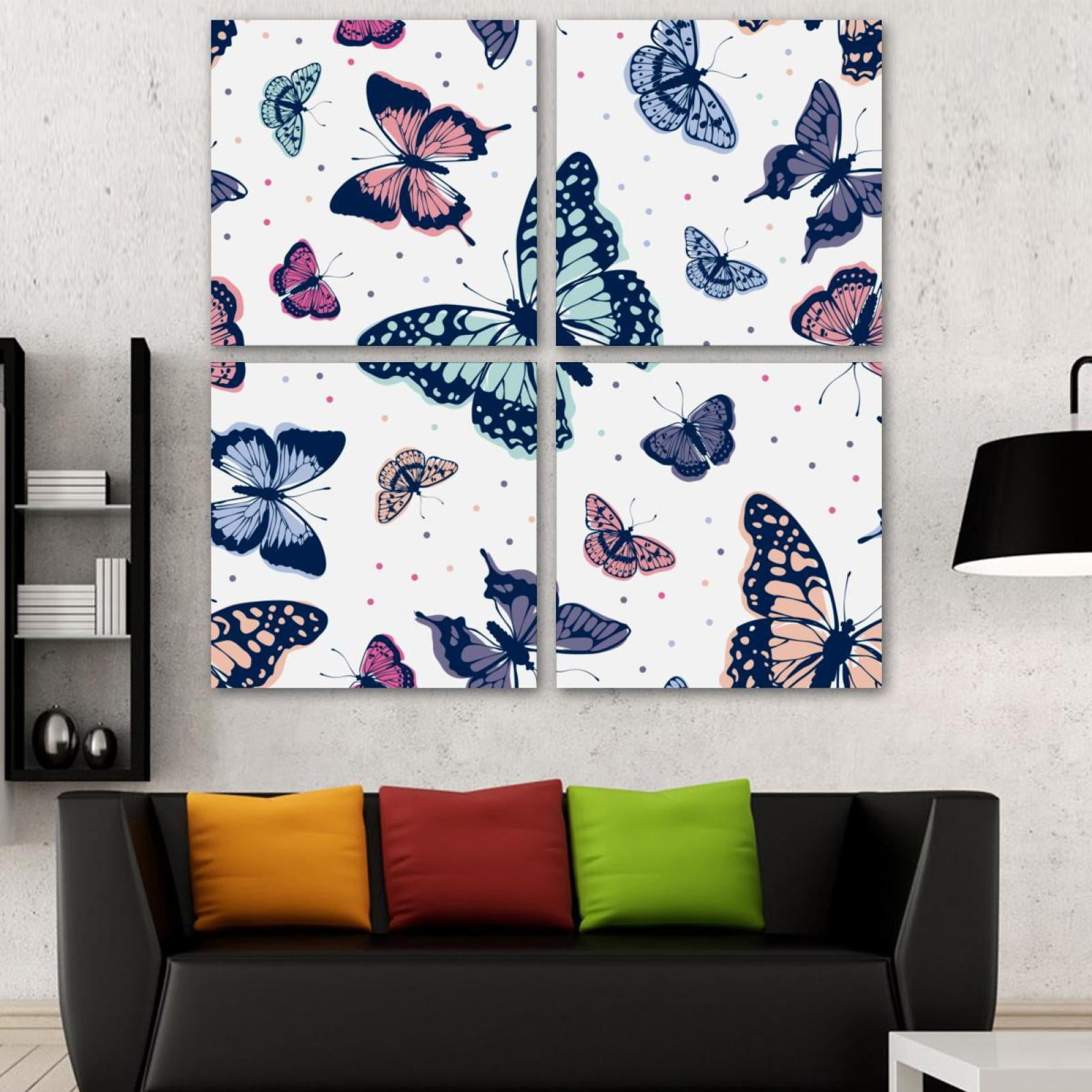 OWNSERIES Butterfly Pattern 4PC Frameless Canvas Wall Art Paintings for ...