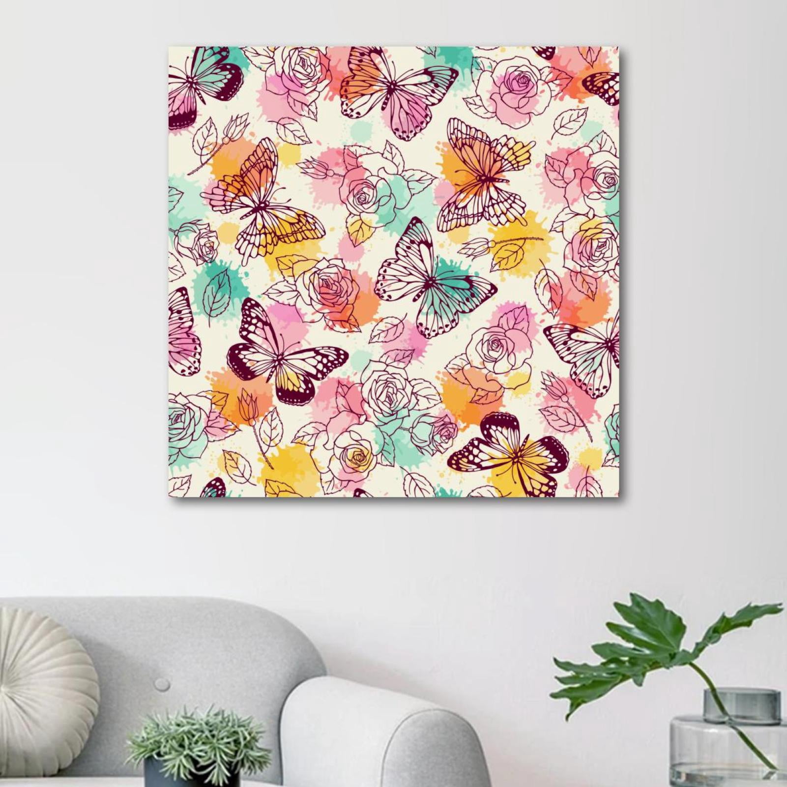 OWNSERIES Butterfly Rose Pattern Canvas Wall Art Paintings for Living ...