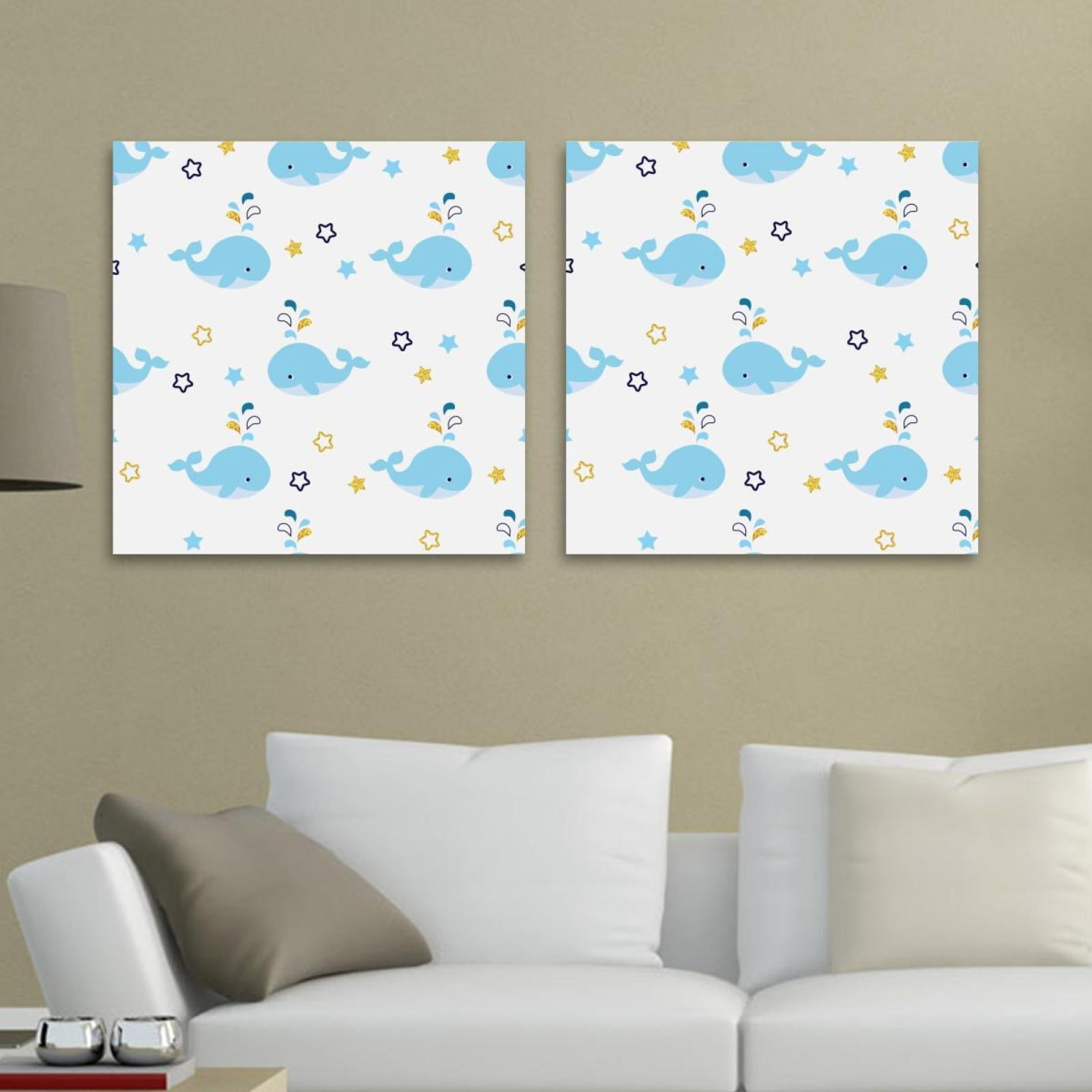 OWNSERIES Cartoon Blue Whale Pattern 2PC Canvas Wall Art Paintings for ...