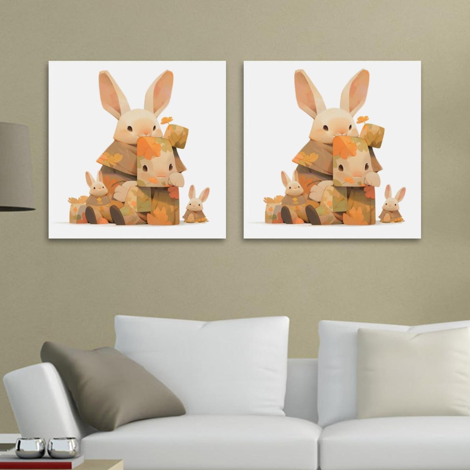 OWNSERIES Cartoon Bunny Pattern 2PC Canvas Wall Art Paintings for