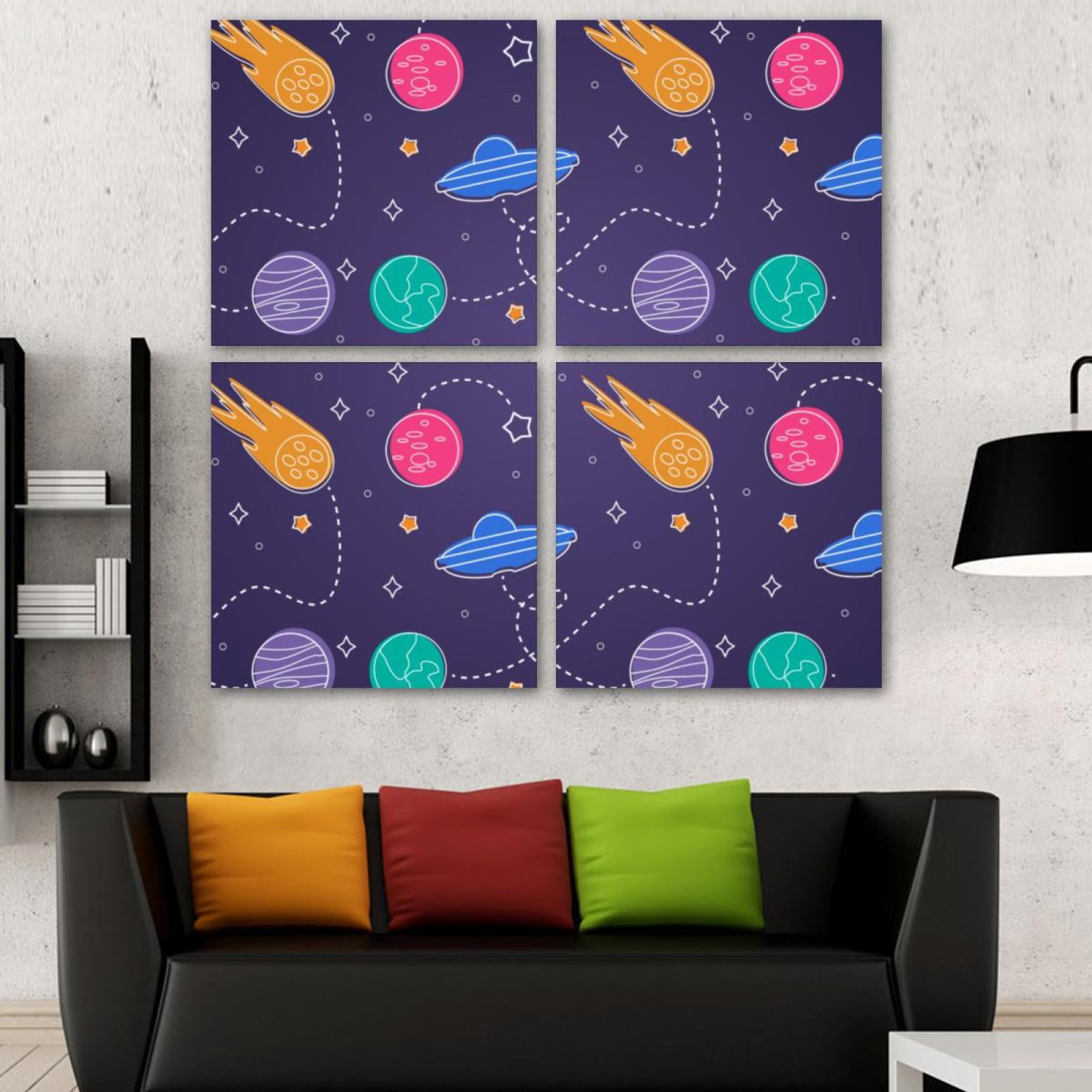 OWNSERIES Cartoon Kids Play UFO Planets Pattern Pattern 4PC Frameless ...