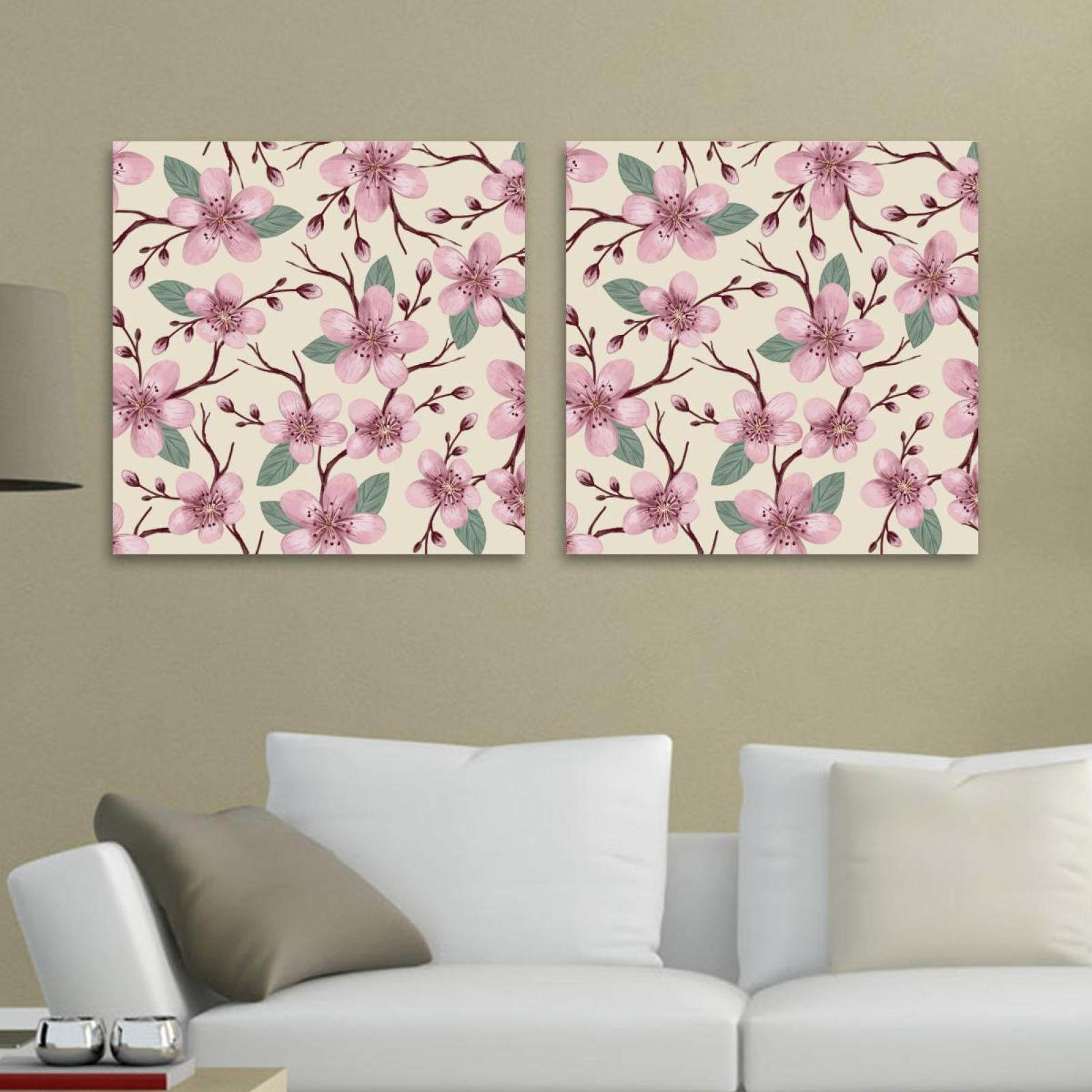 OWNSERIES Cherry Blossom Pink Flowers Pattern 2PC Canvas Wall Art ...
