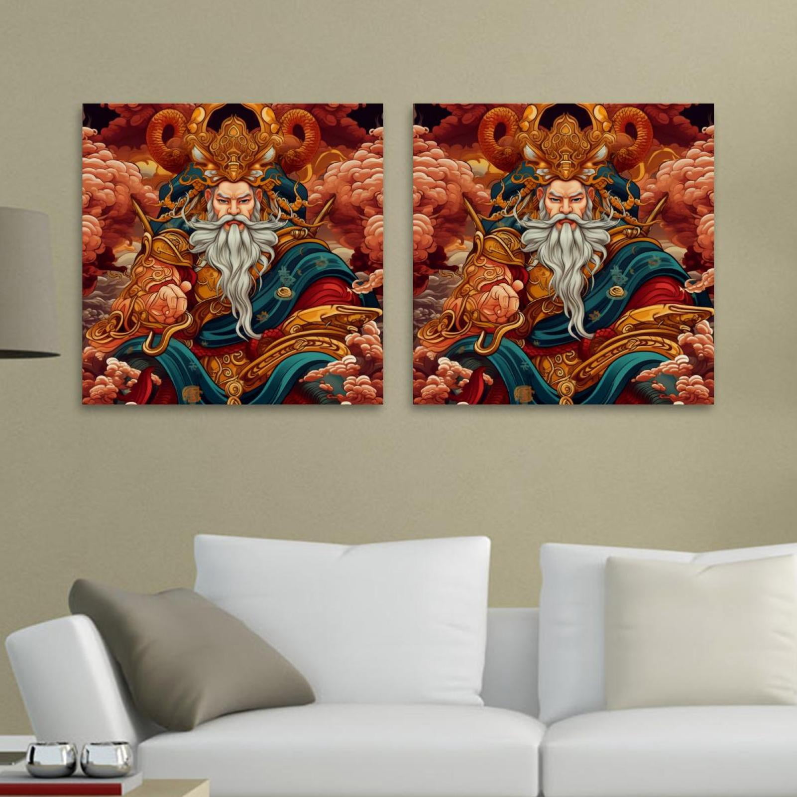 OWNSERIES Chinese God of Wealth Pattern 2PC Canvas Wall Art Paintings ...