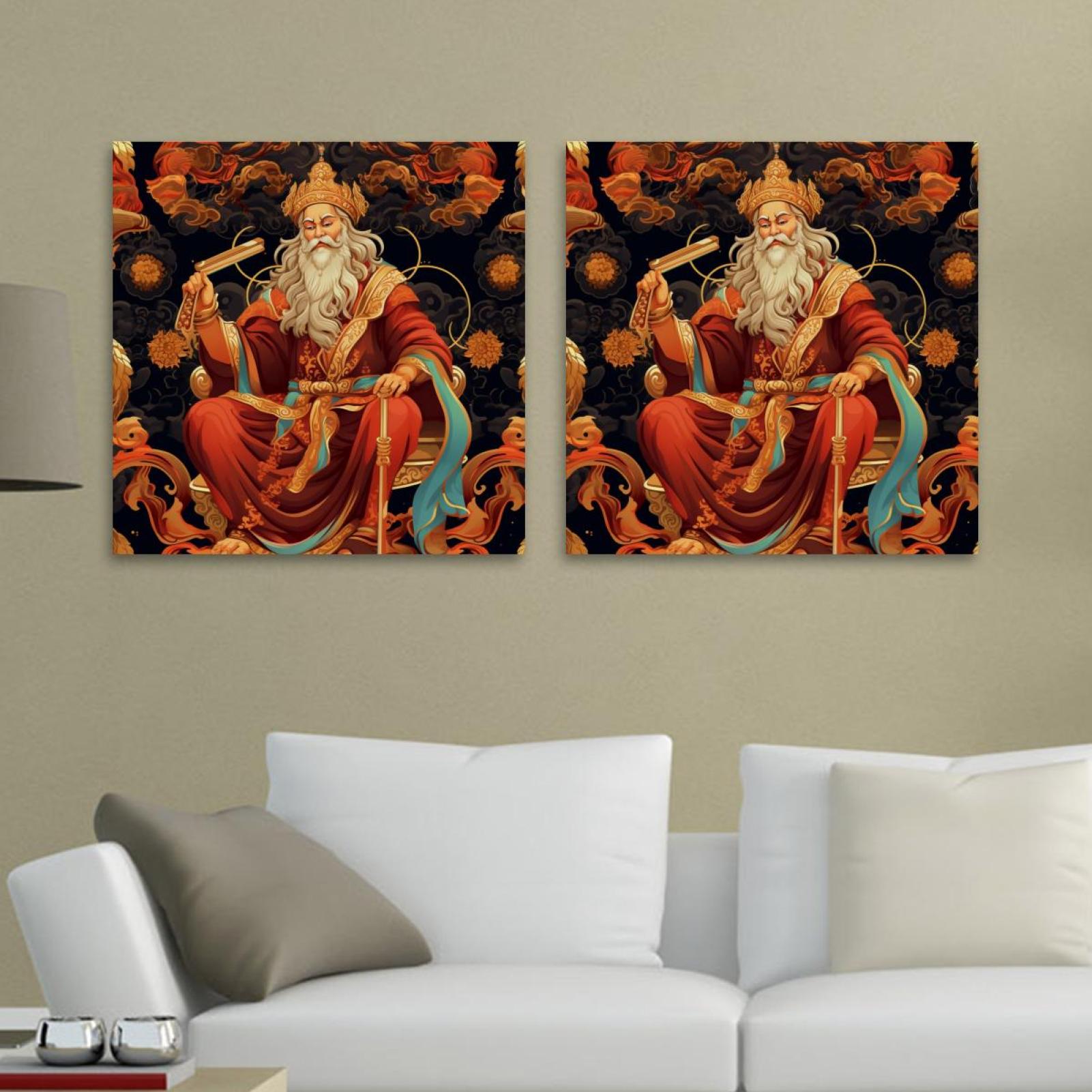 OWNSERIES Chinese God of Wealth Pattern 2PC Canvas Wall Art Paintings ...