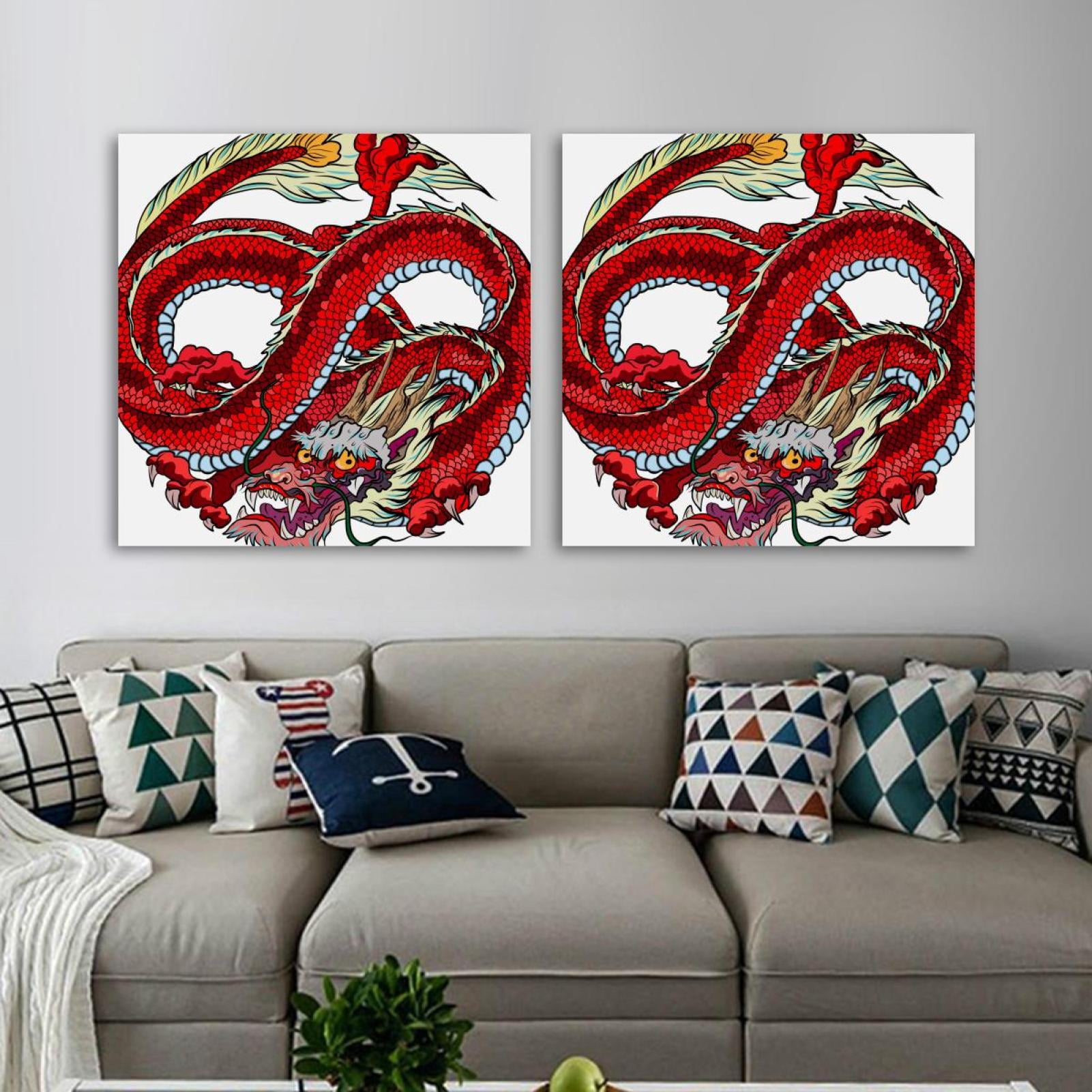 OWNSERIES Chinese Red Dragon Pattern 2PC Canvas Wall Art Paintings for ...