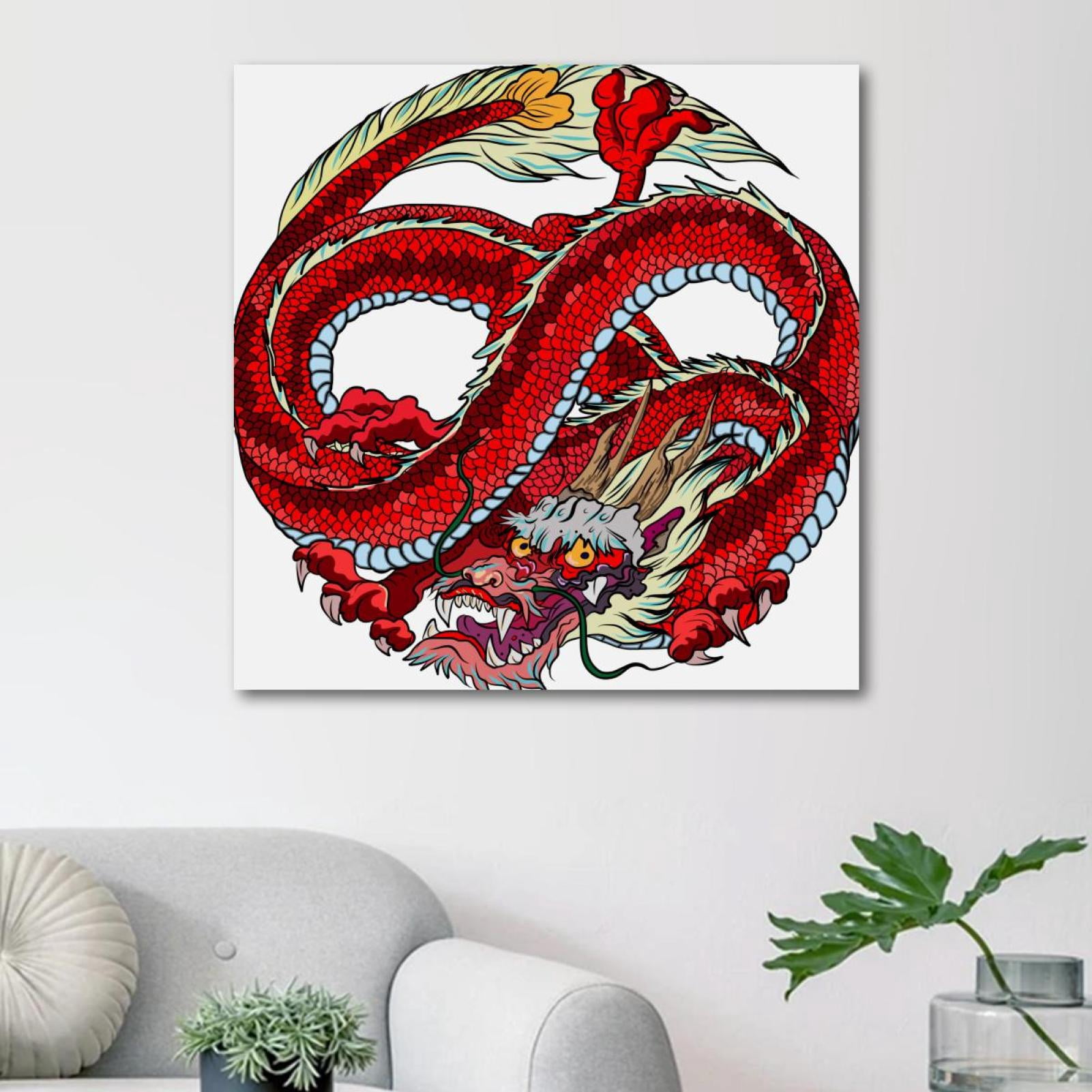 OWNSERIES Chinese Red Dragon Pattern Canvas Wall Art Paintings for ...