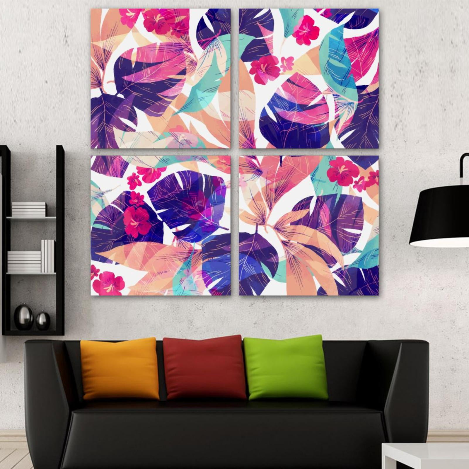 OWNSERIES Colorful Floral Pattern 4PC Frameless Canvas Wall Art ...