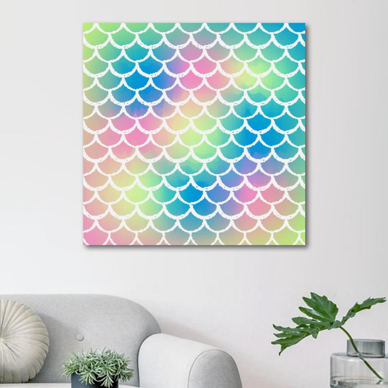 OWNSERIES Colorful Mermaid Fish Scales Pattern Canvas Wall Art ...