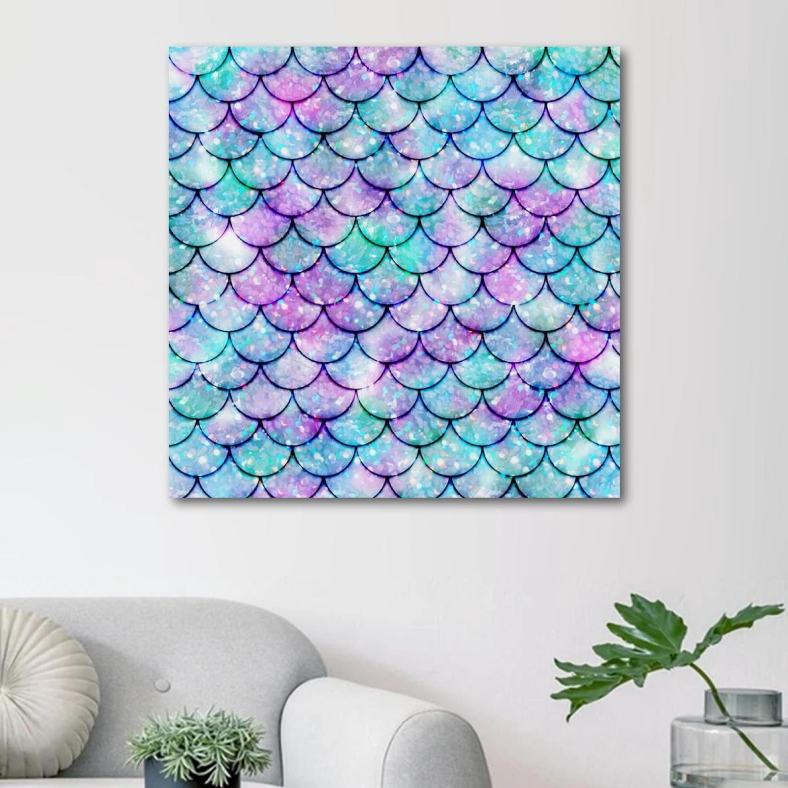 OWNSERIES Colorful Watercolor Mermaid Scale Pattern Canvas Wall Art ...