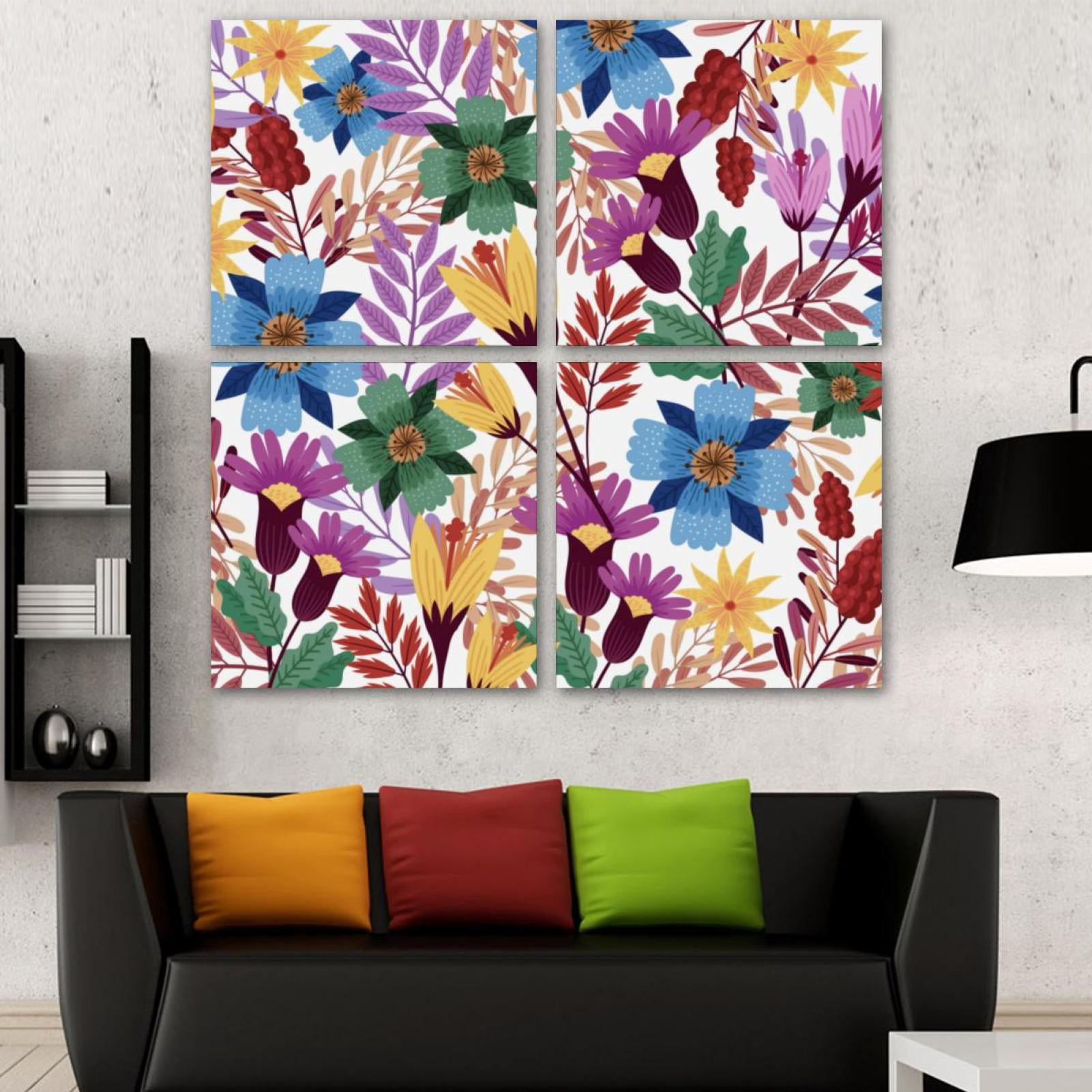 OWNSERIES Colourful Floral Pattern 4PC Frameless Canvas Wall Art ...