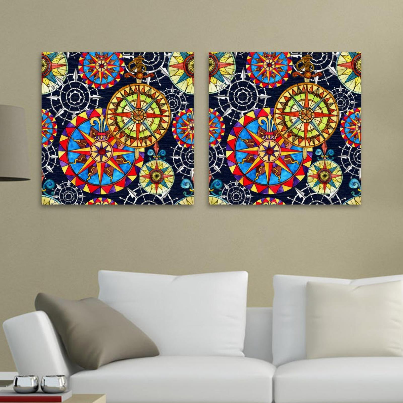 OWNSERIES Compasses Watercolor Pattern 2PC Canvas Wall Art Paintings ...