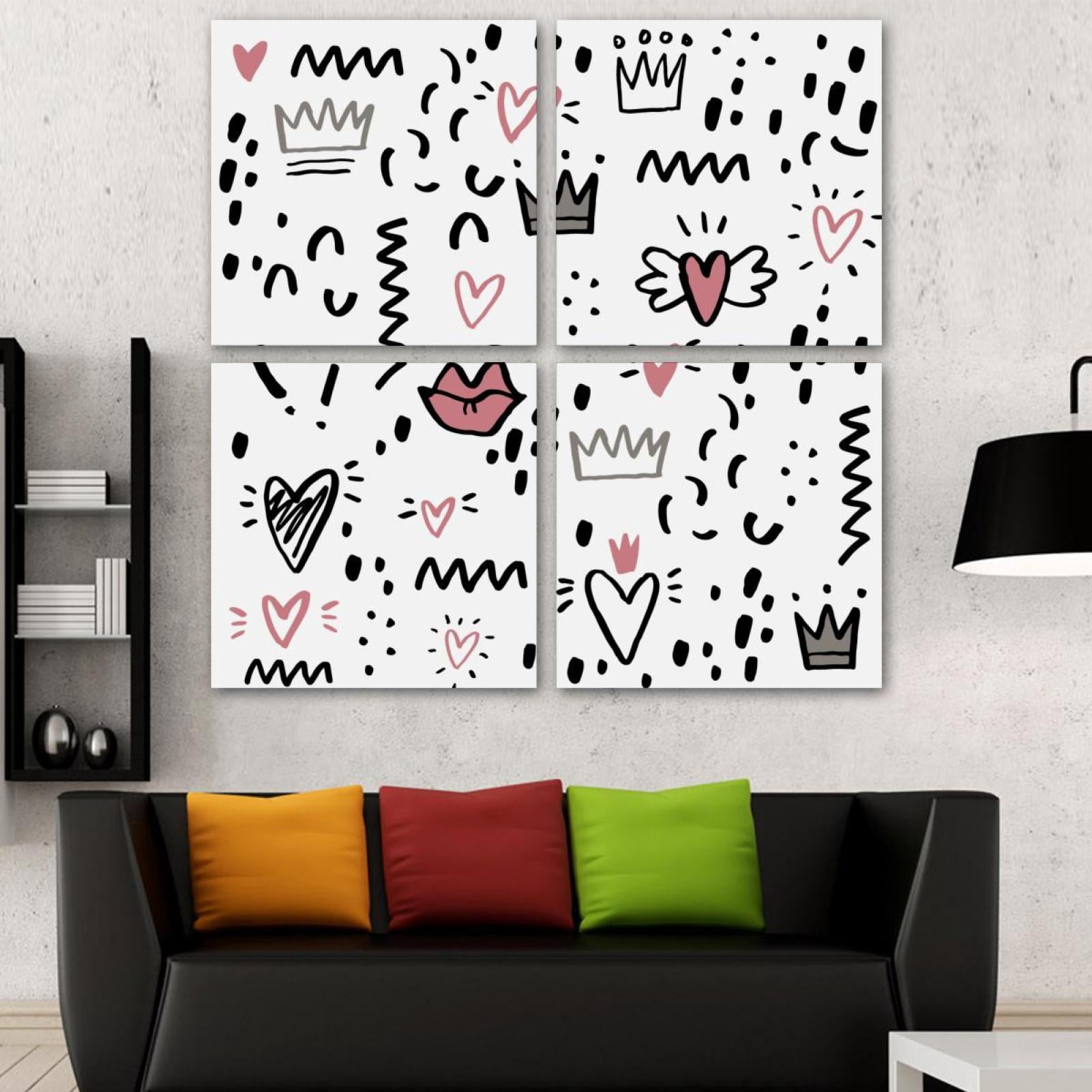OWNSERIES Crown Loving Heart Cute Pattern 4PC Frameless Canvas Wall Art ...
