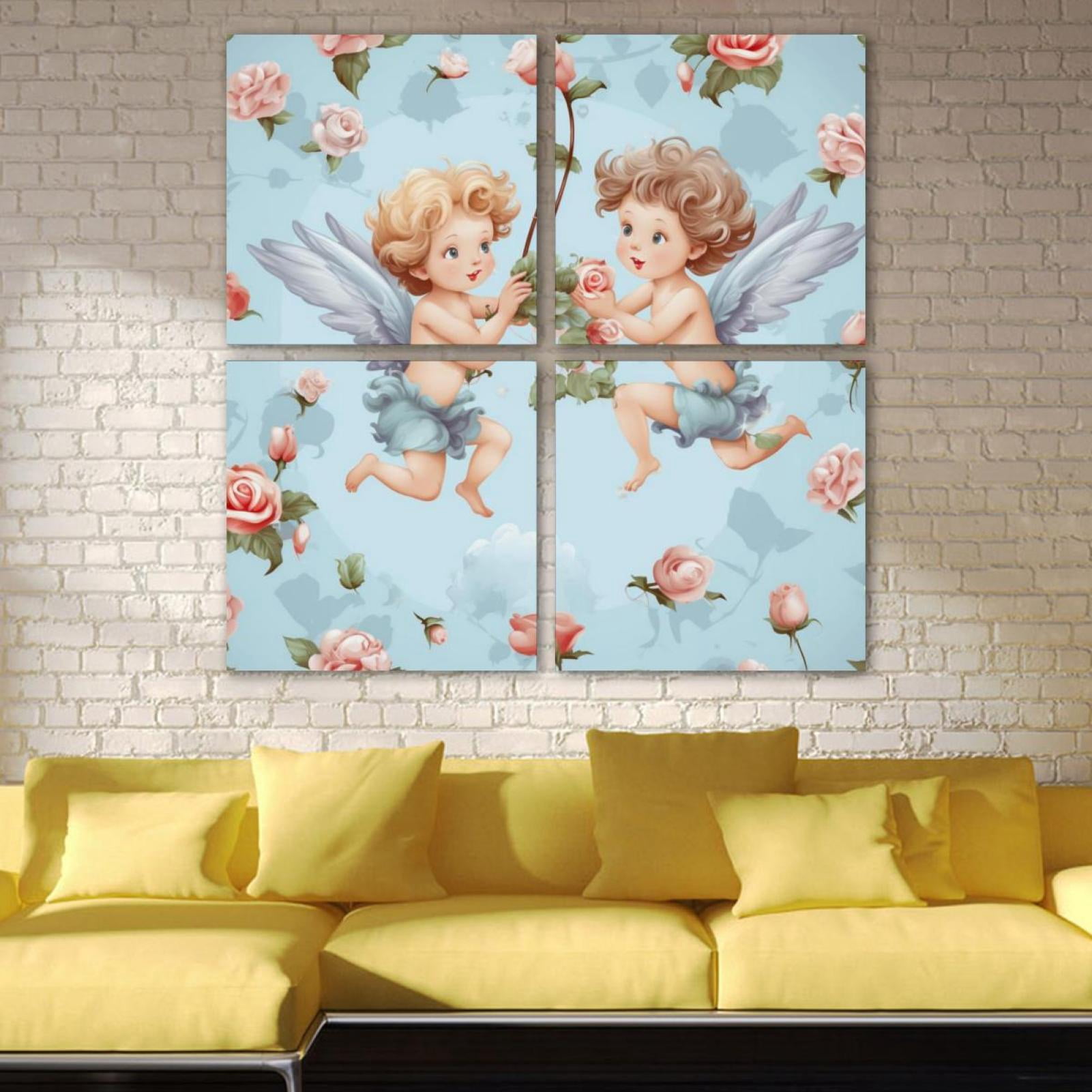 OWNSERIES Cupid Pattern Pattern 4PC Frameless Canvas Wall Art Paintings ...