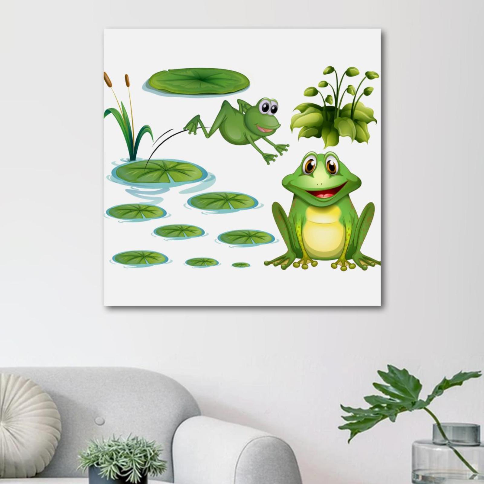 OWNSERIES Cute Green Frog Pattern Canvas Wall Art Paintings For Living OWNSERIES Cute Green Frog Pattern Canvas Wall Art Paintings For Living