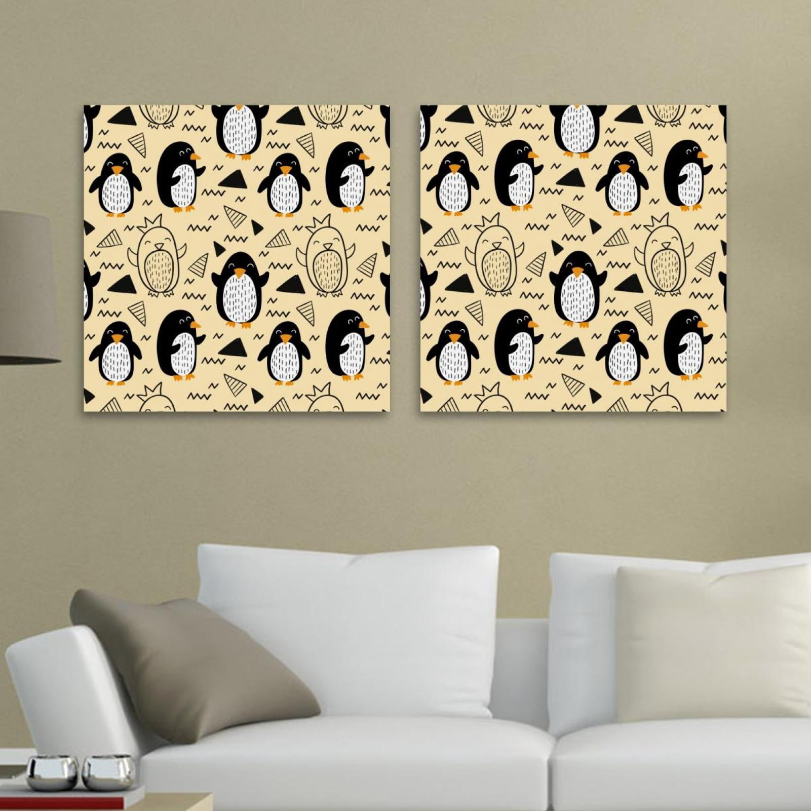 OWNSERIES Cute Hand Drawn Penguin Doodle Pattern 2PC Canvas Wall Art ...