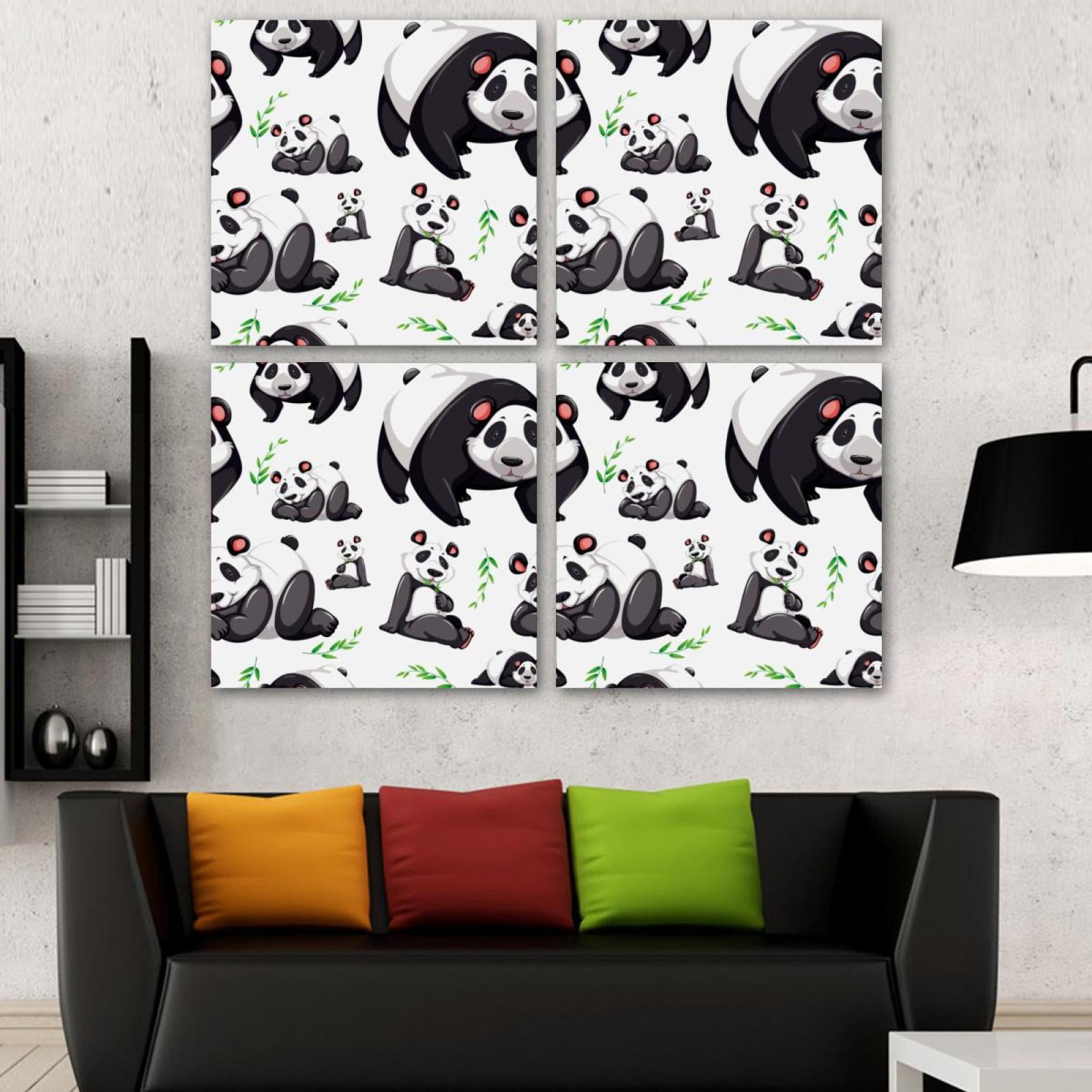 OWNSERIES Cute Panda Bamboo Pattern Pattern 4PC Frameless Canvas Wall ...