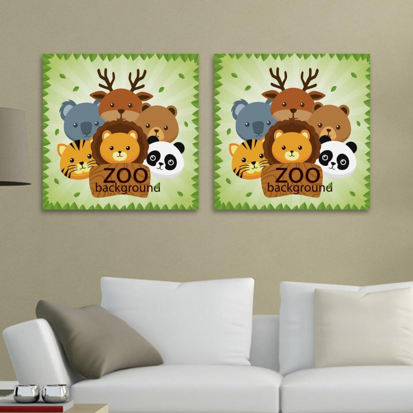 OWNSERIES Cute Zoo Bear Fox Panda Koala Pattern 2PC Canvas Wall Art ...