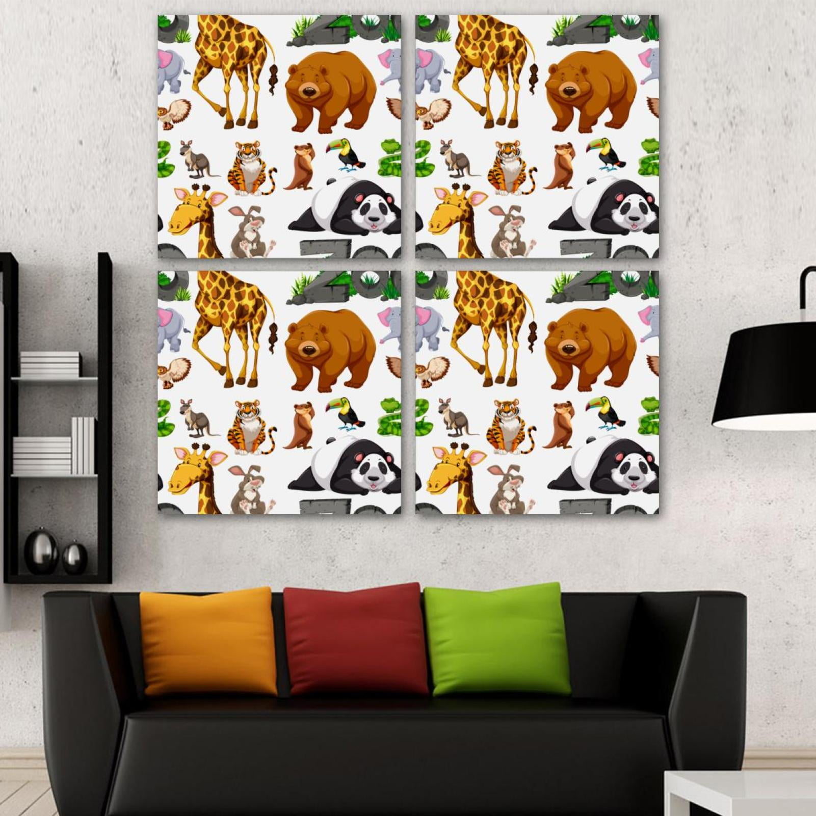 OWNSERIES Design with Wild Animals Pattern 4PC Frameless Canvas Wall ...