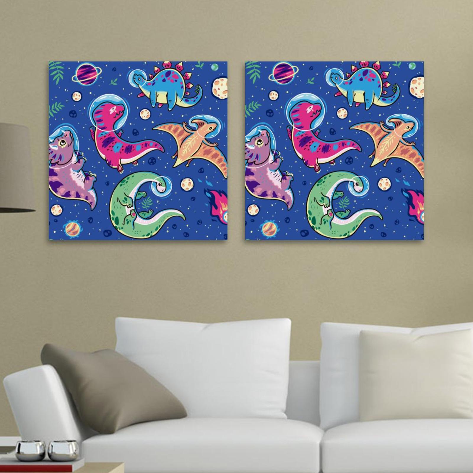 OWNSERIES Dinosaur Blue Pattern 2PC Canvas Wall Art Paintings for