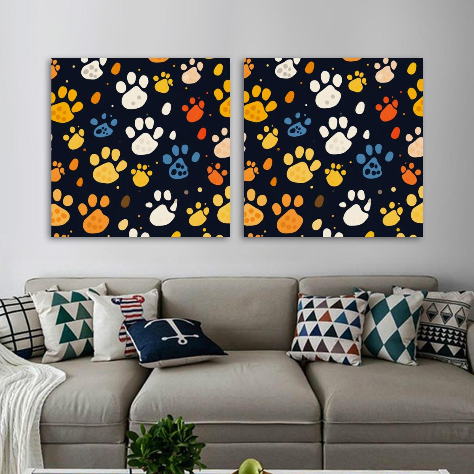 OWNSERIES Dog Paw Prints Pattern 2PC Canvas Wall Art Paintings for ...