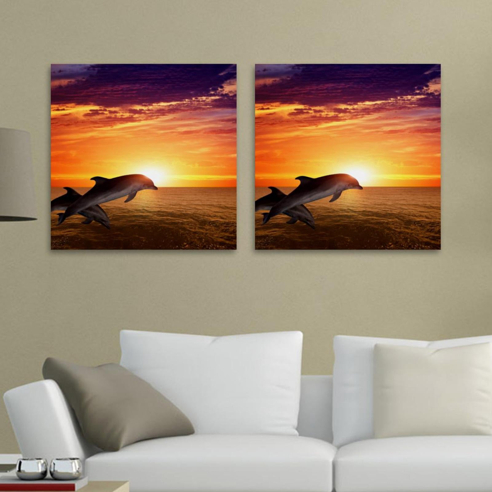 OWNSERIES Dolphin Sea Ocean Pattern 2PC Canvas Wall Art Paintings for ...