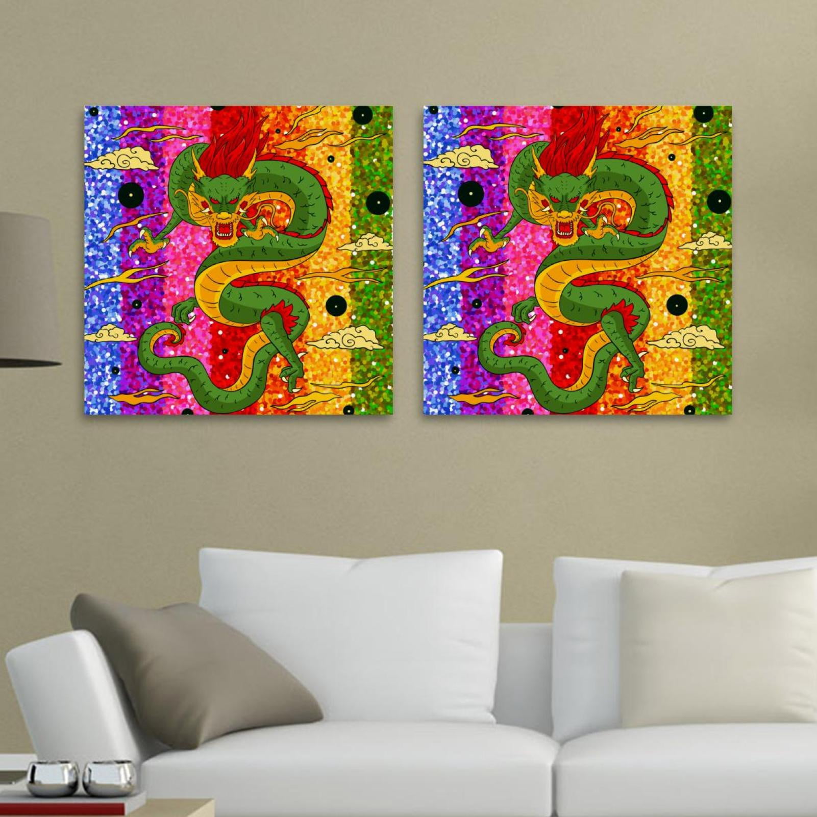OWNSERIES Dragon Rainbow Stripe Pattern 2PC Canvas Wall Art Paintings ...