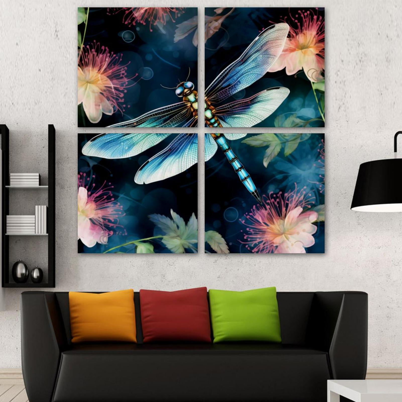 OWNSERIES Dragonfly Pattern 4PC Frameless Canvas Wall Art Paintings for ...