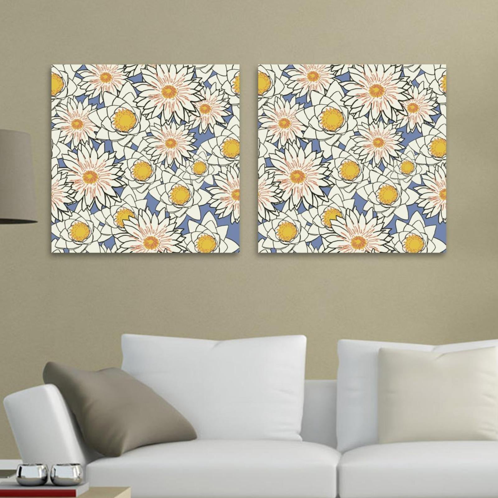 OWNSERIES Drawn Lotus Flower Pattern 2PC Canvas Wall Art Paintings for ...