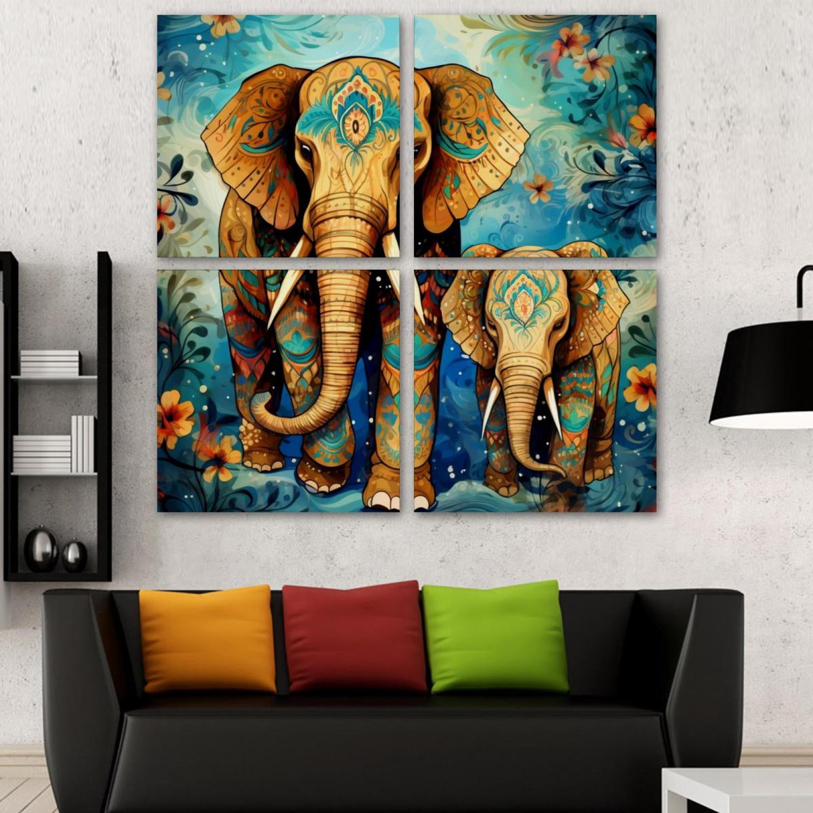 OWNSERIES Elephant Pattern Pattern 4PC Frameless Canvas Wall Art