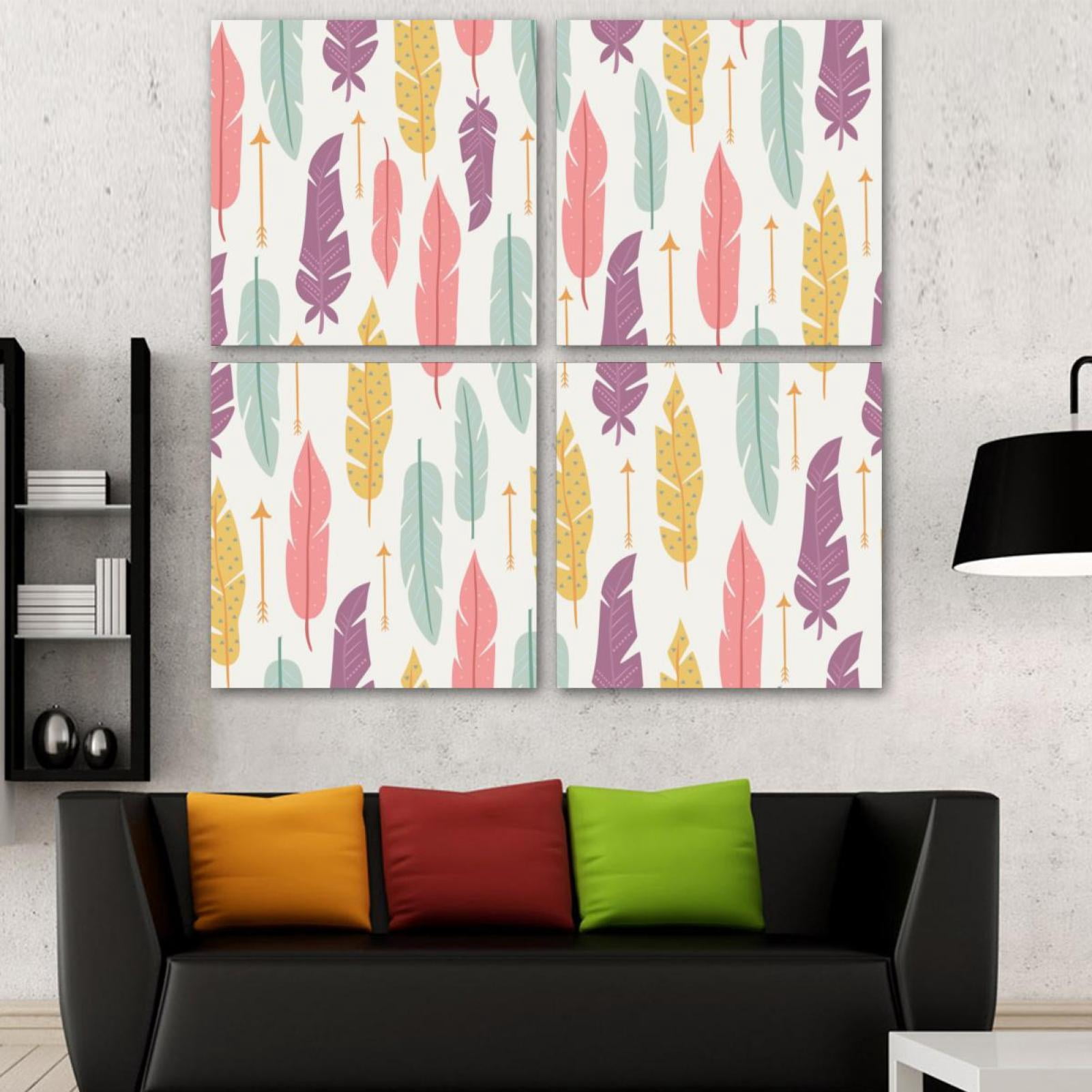 OWNSERIES Feathers Pattern 4PC Frameless Canvas Wall Art Paintings for ...