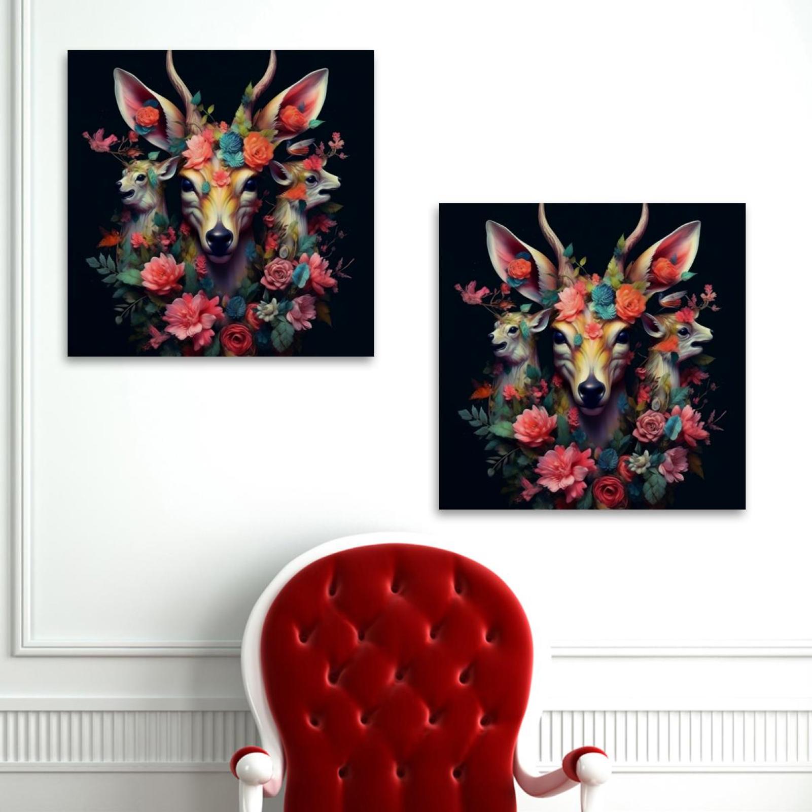 OWNSERIES Floral Animal Pattern 2PC Canvas Wall Art Paintings for