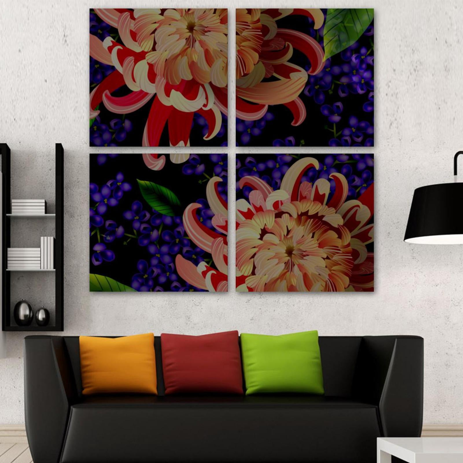 OWNSERIES Floral Flower Pattern 4PC Frameless Canvas Wall Art Paintings ...